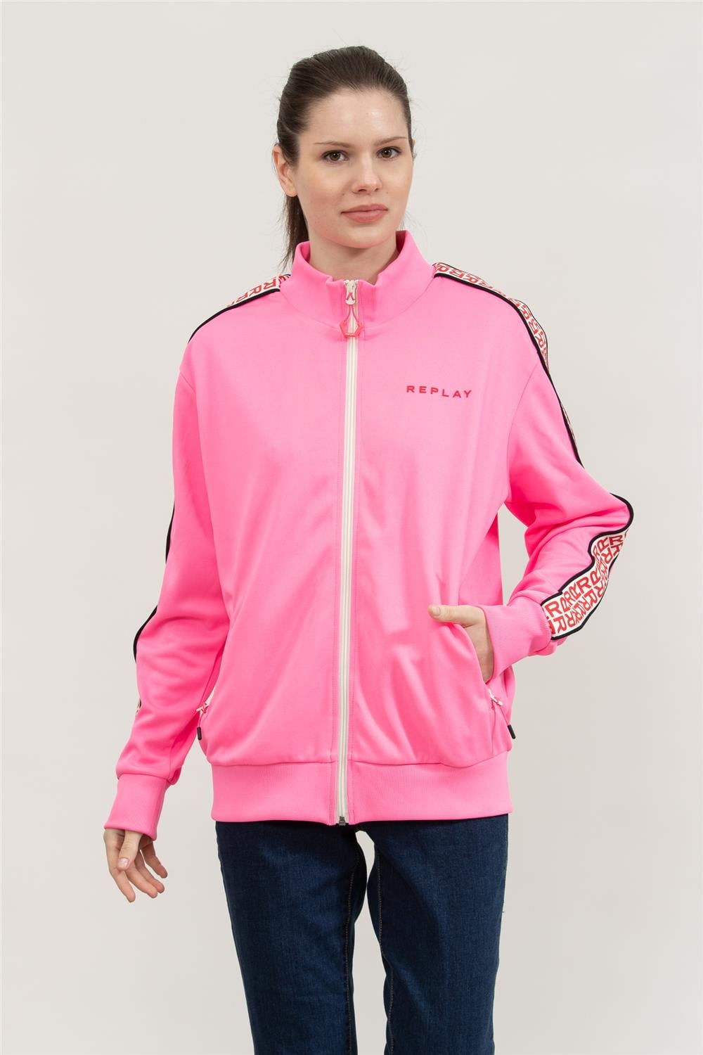 Replay Regular Kadın Fermuarlı Sweatshirt Pembe