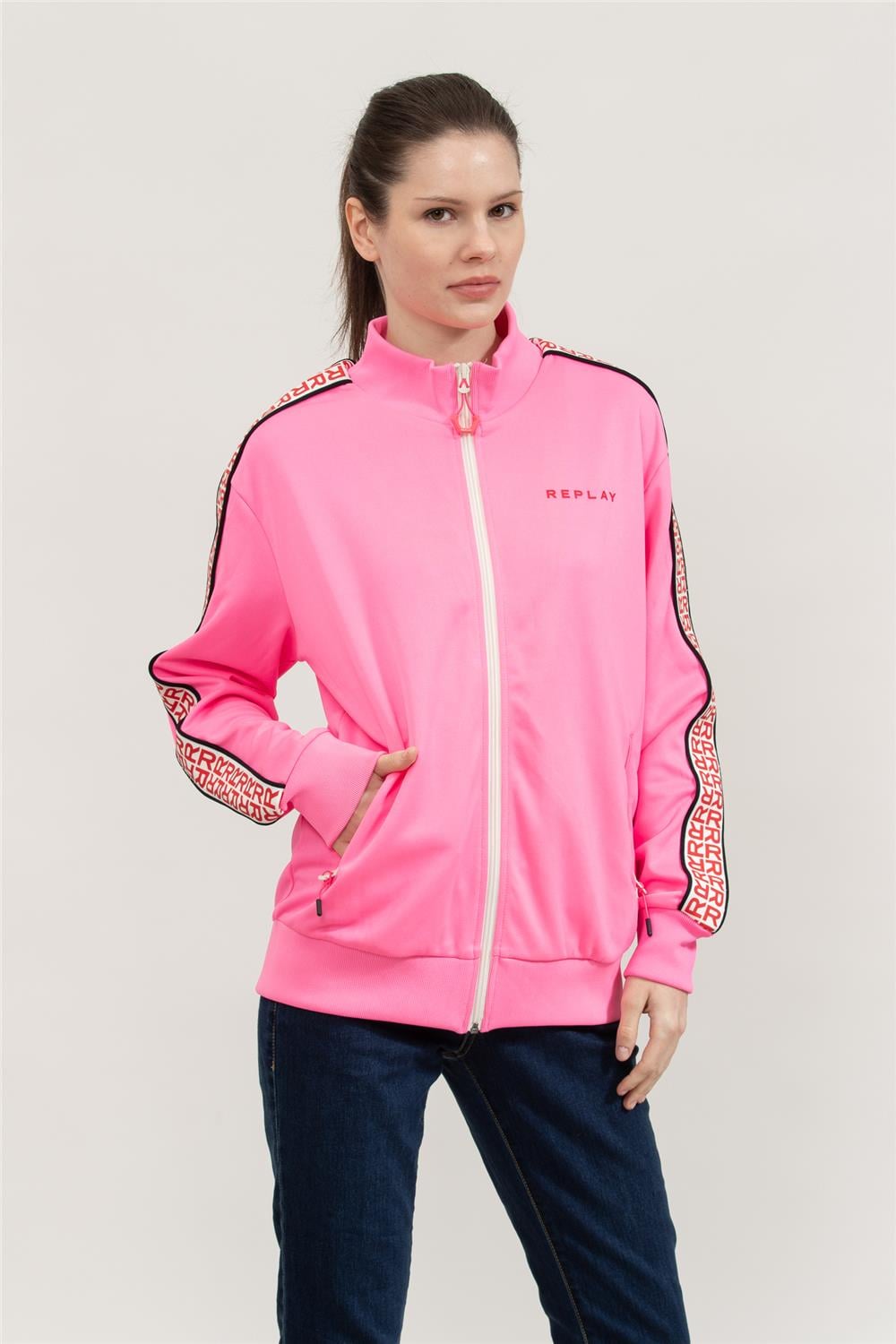 Replay Regular Kadın Fermuarlı Sweatshirt Pembe