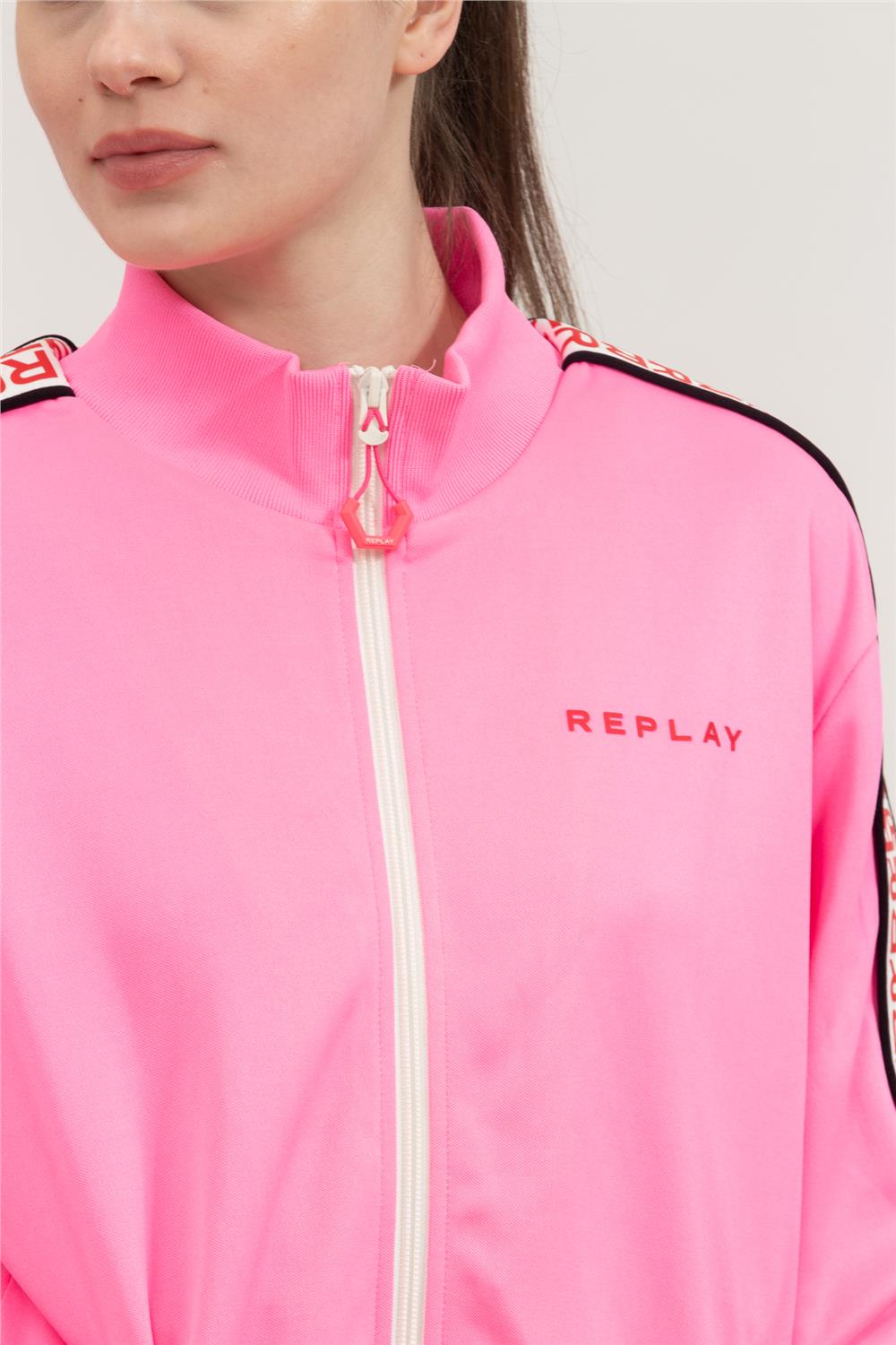 Replay Regular Kadın Fermuarlı Sweatshirt Pembe