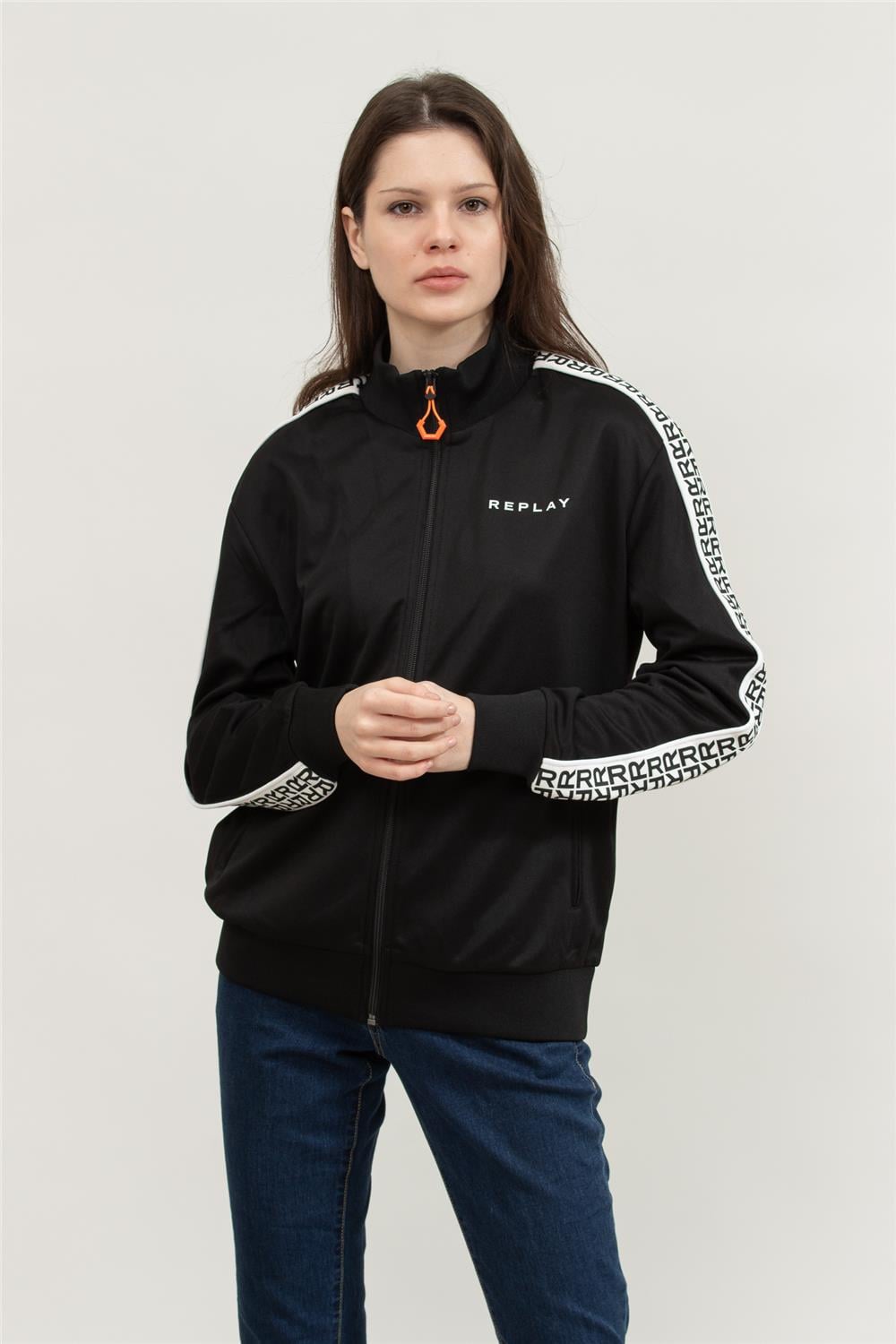 Replay Regular Kadın Fermuarlı Sweatshirt Siyah