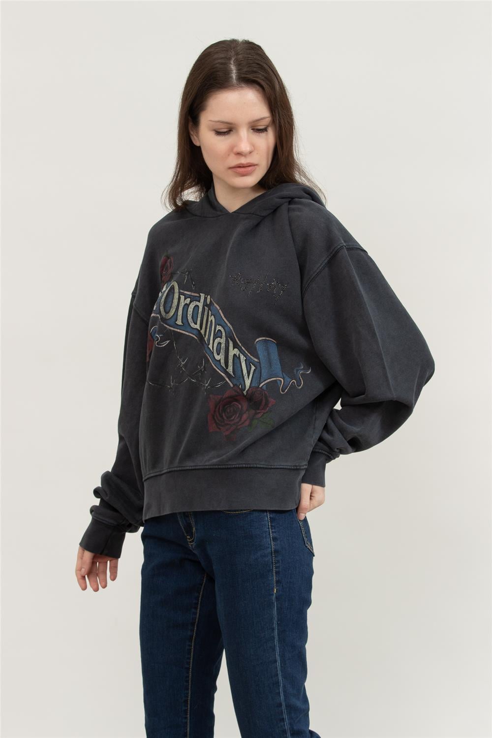 Replay Regular Kadın Kapüşonlu Sweatshirt Siyah