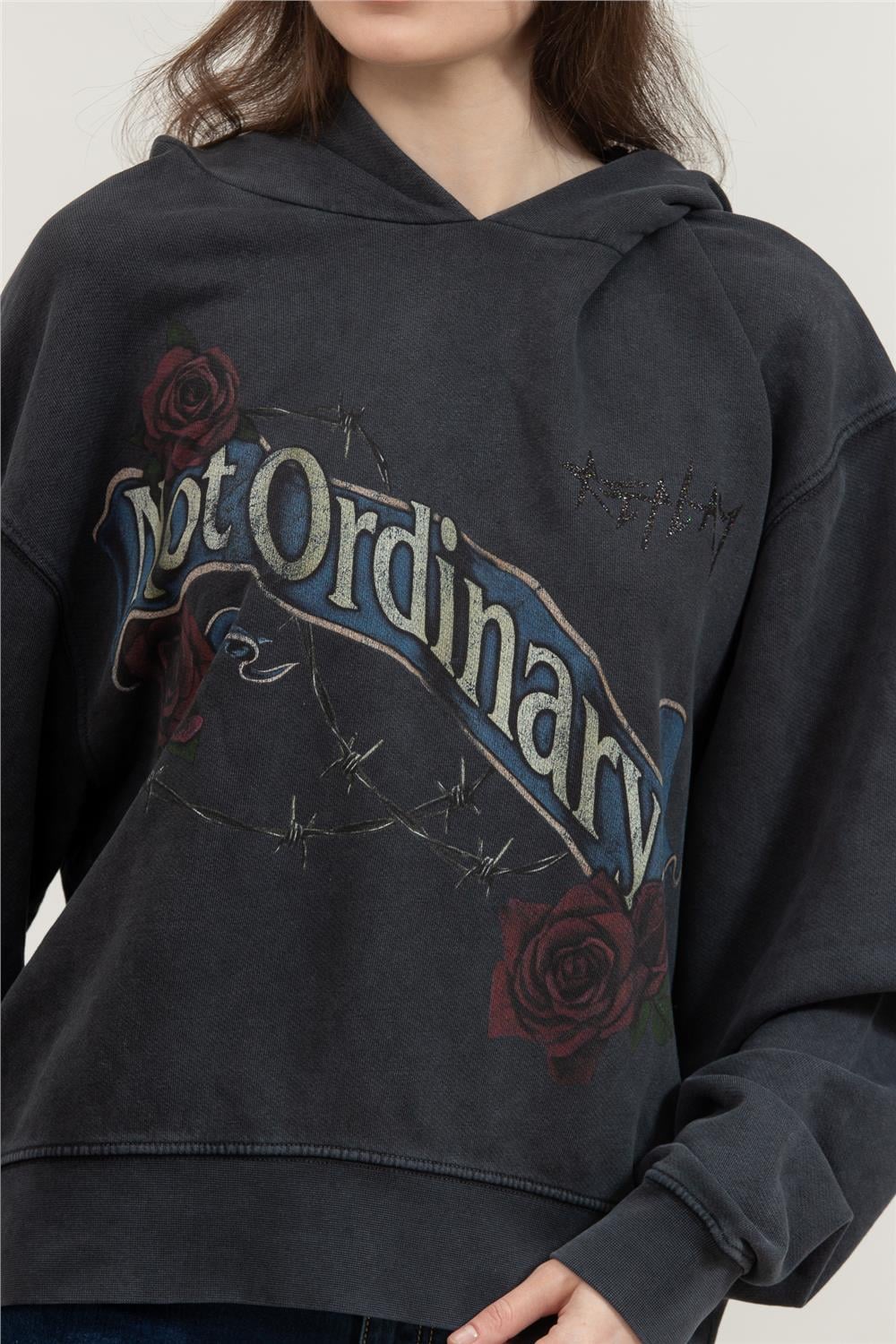 Replay Regular Kadın Kapüşonlu Sweatshirt Siyah