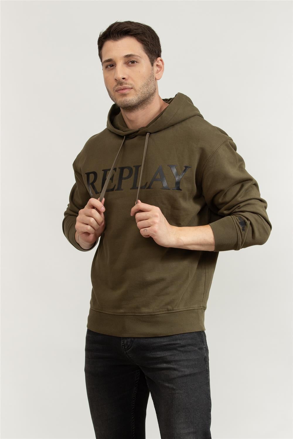 Replay Relaxed Erkek Kapüşonlu Sweatshirt Yeşil
