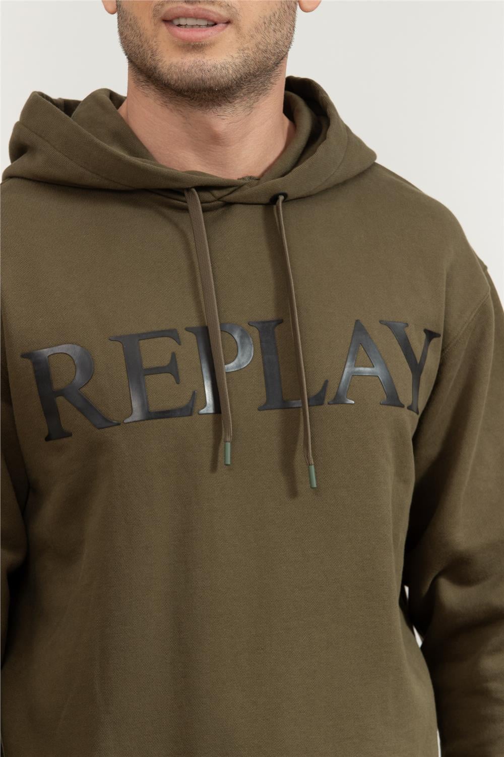 Replay Relaxed Erkek Kapüşonlu Sweatshirt Yeşil