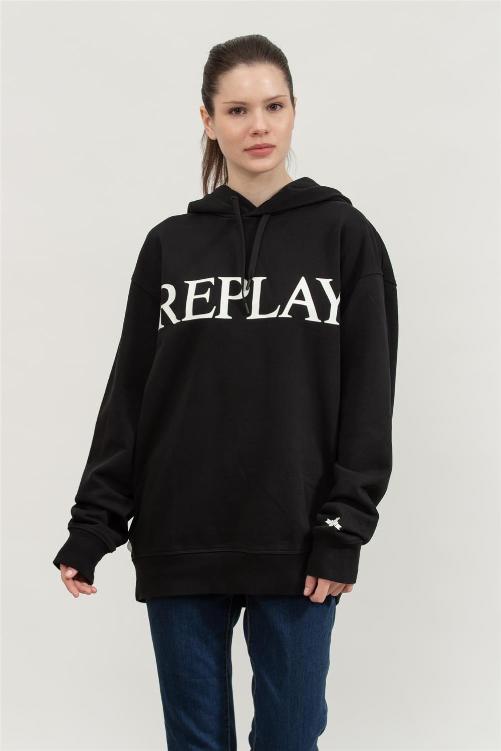 Replay Relaxed Erkek Kapüşonlu Sweatshirt Siyah
