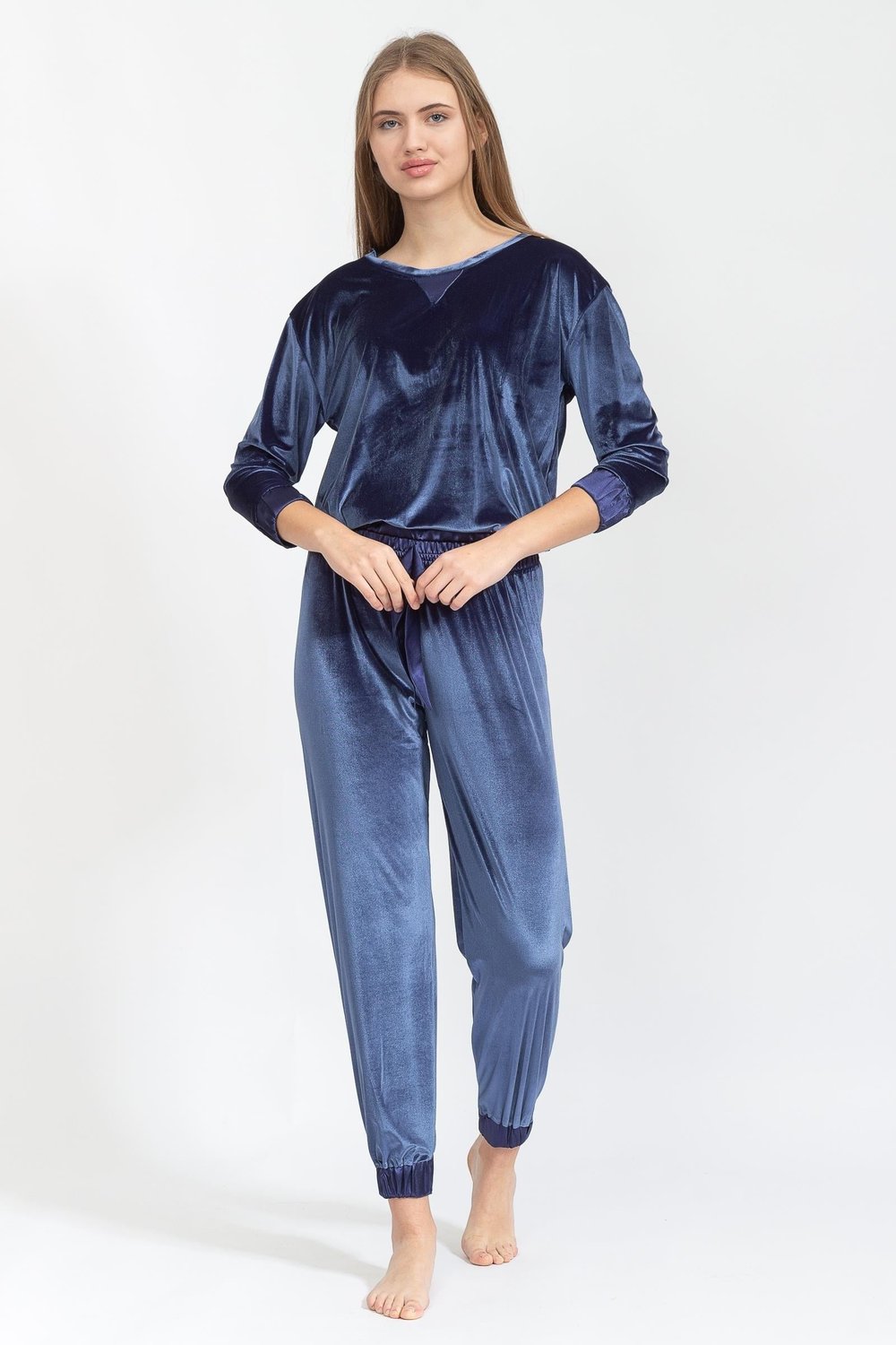 Rosaleen Kadife Kadın Pijama Takımı Lacivert