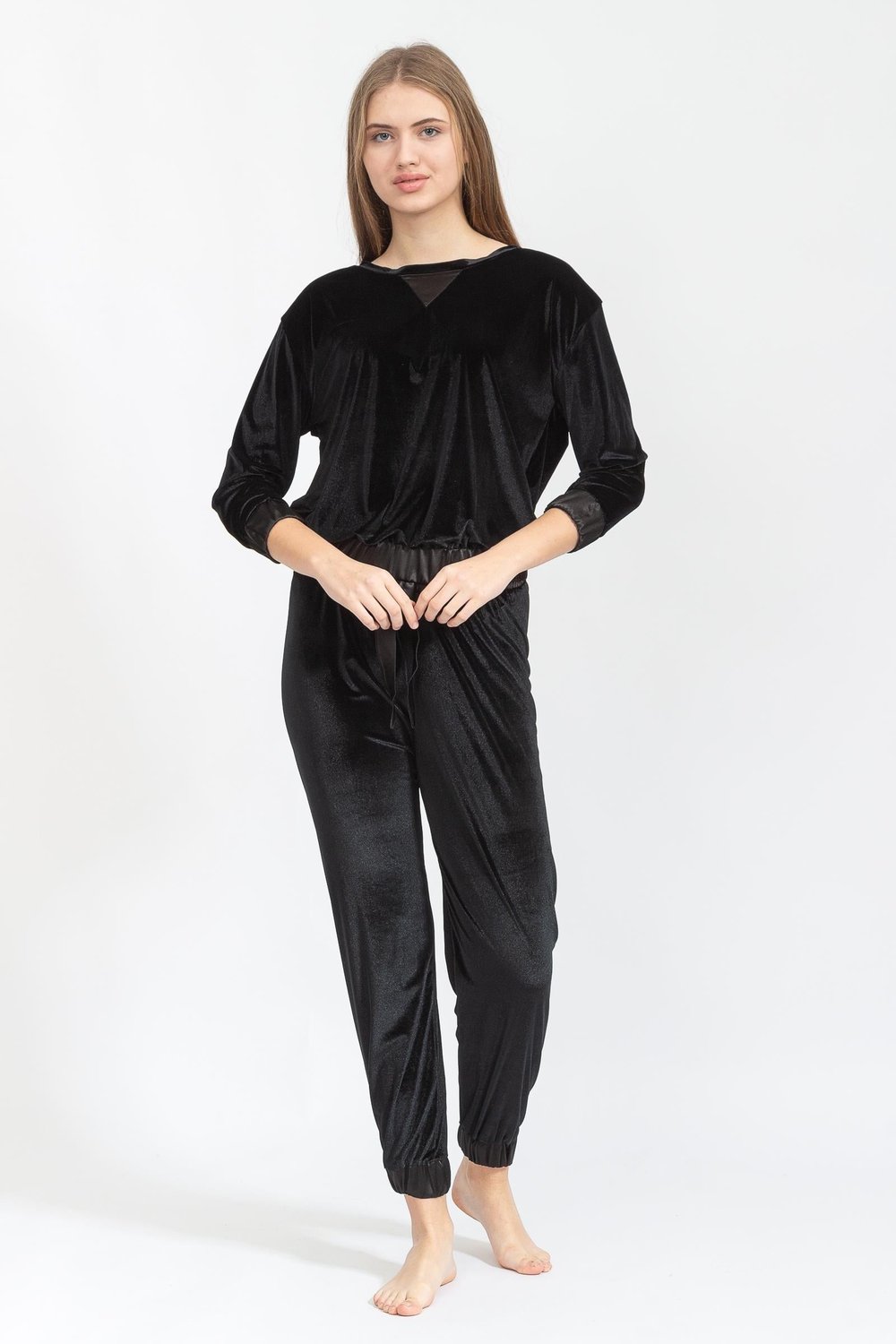 Rosaleen Kadife Kadın Pijama Takımı Siyah