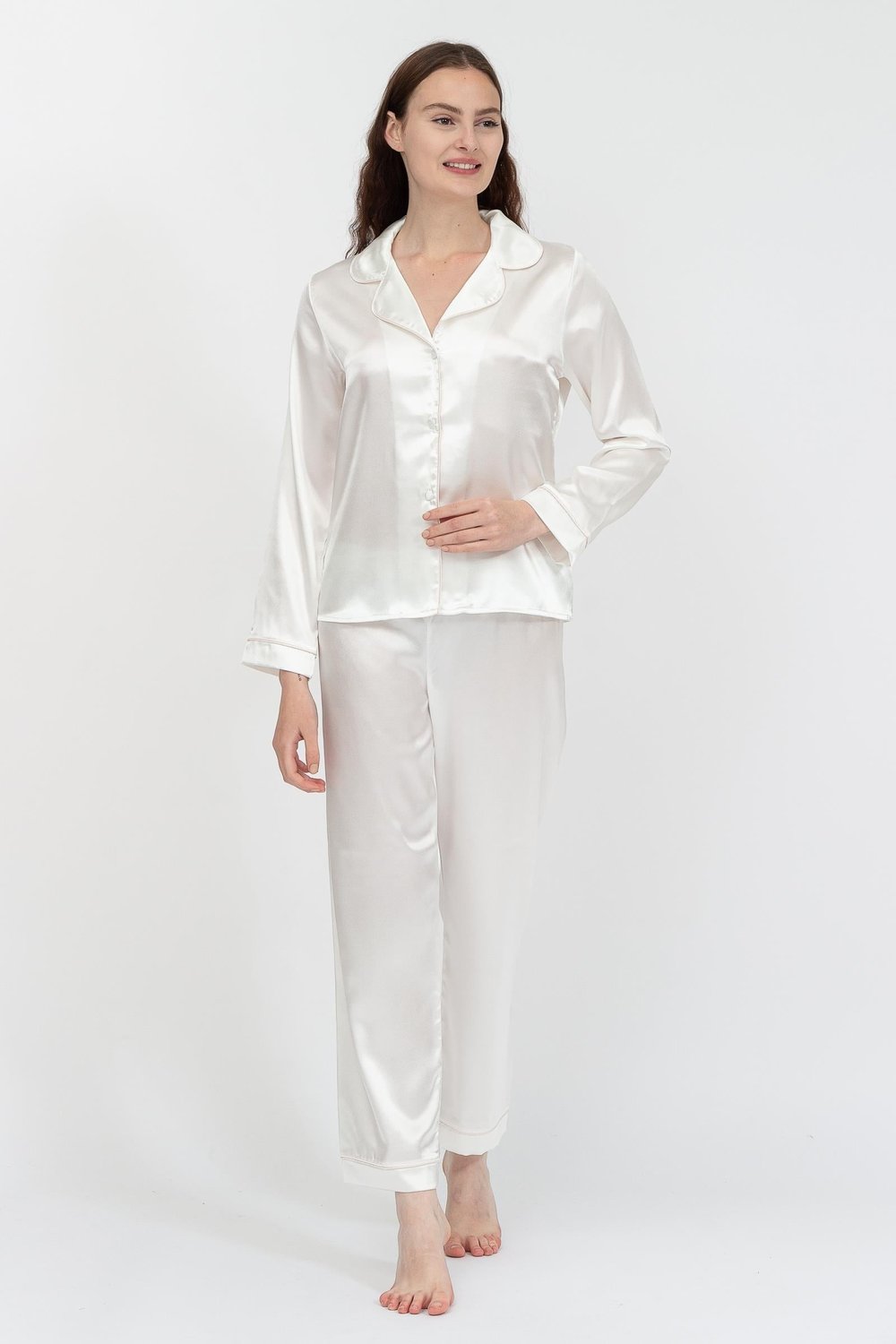 Rosaleen Kadın Luna Düz Biyeli Pijama Takımı Ekru