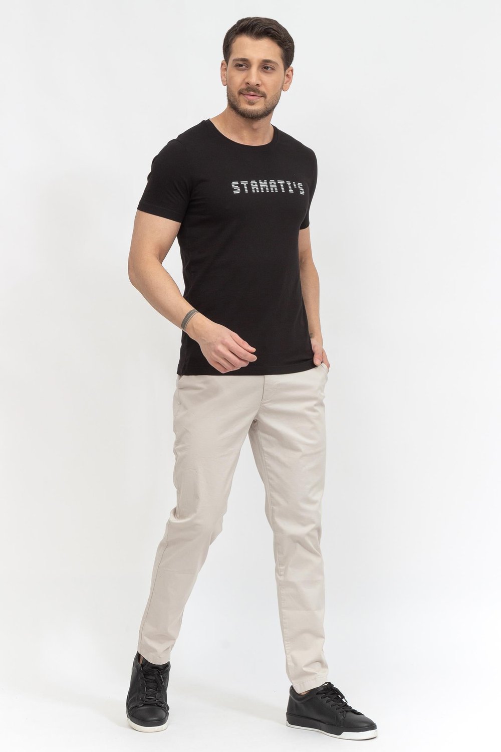 Stamatis Erkek Bisiklet Yaka T-Shirt Siyah