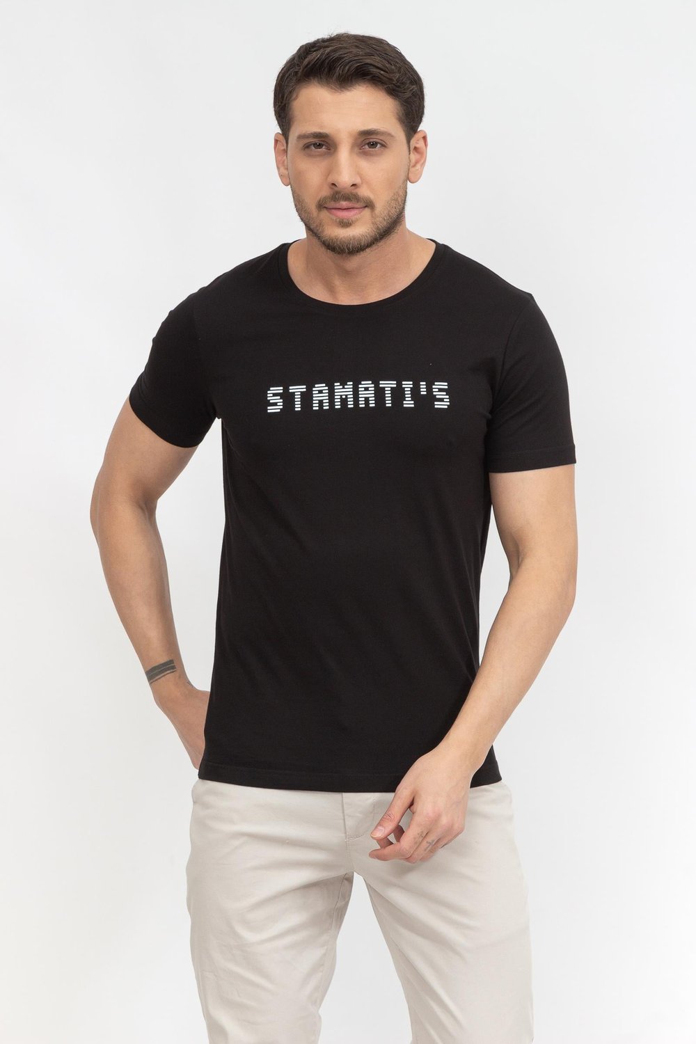 Stamatis Erkek Bisiklet Yaka T-Shirt Siyah