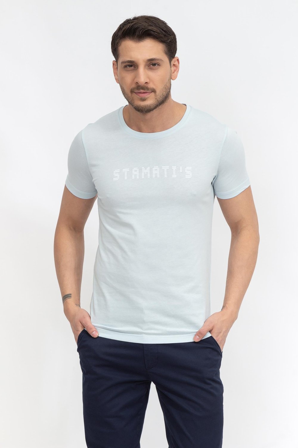 Stamatis Erkek Bisiklet Yaka T-Shirt Mavi