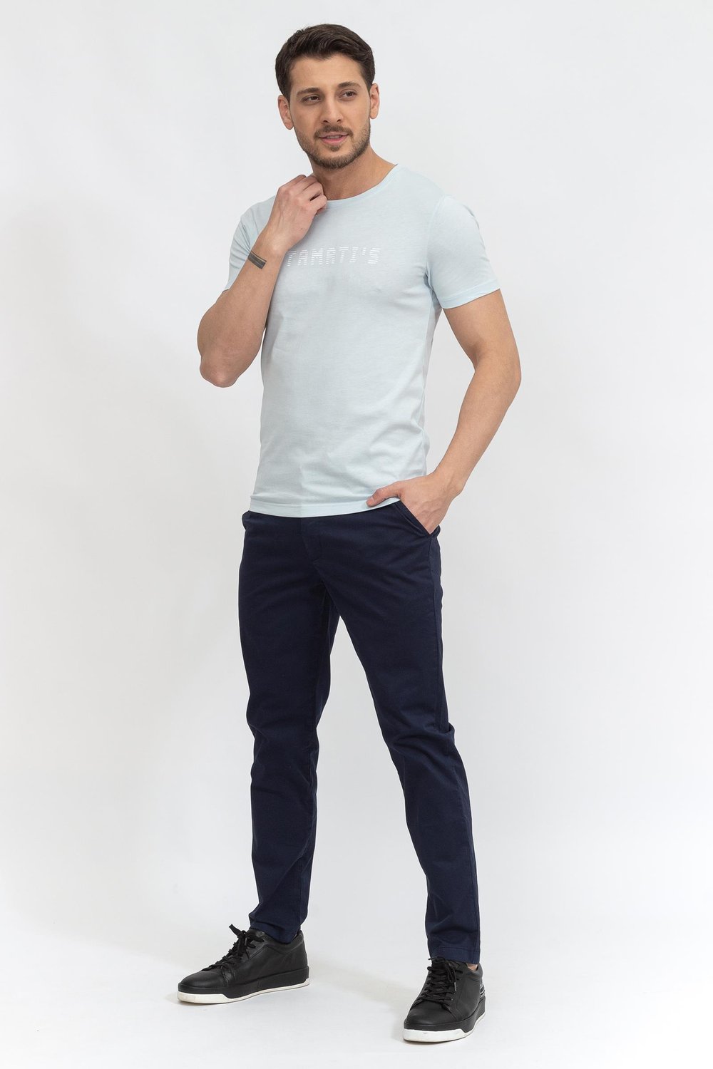 Stamatis Erkek Bisiklet Yaka T-Shirt Mavi