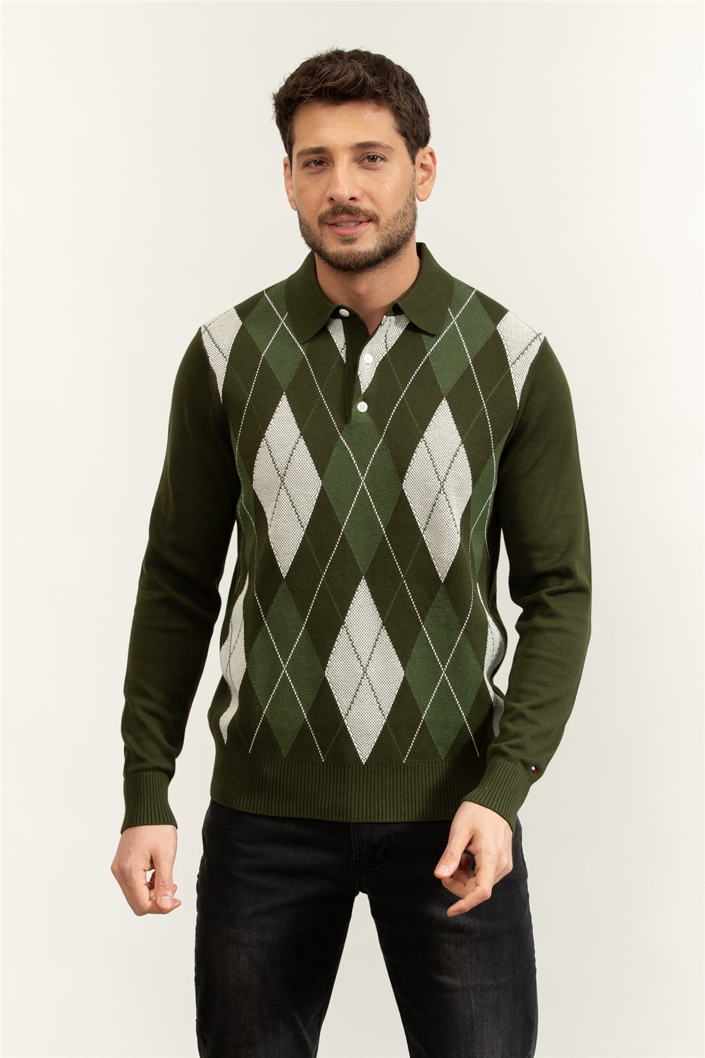 Tommy Hilfiger Argyle LS Rugby Erkek Triko