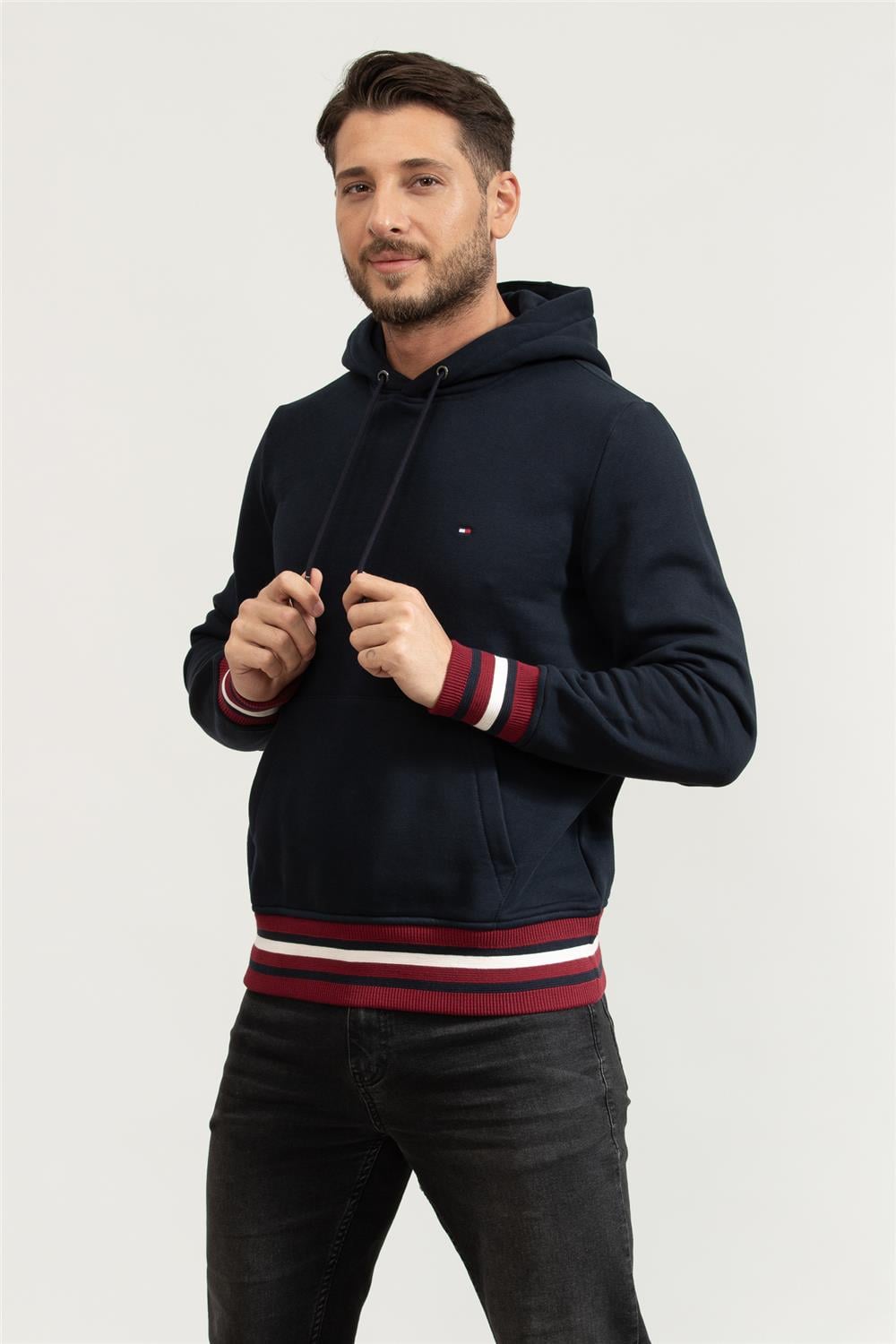 Tommy Hilfiger Bold Global Erkek Kapüşonlu Sweatshirt Mavi