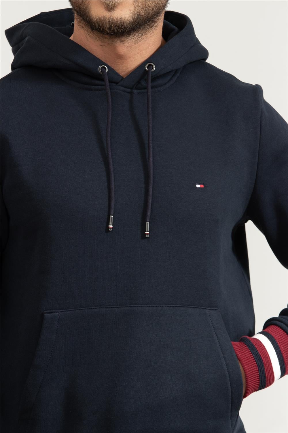 Tommy Hilfiger Bold Global Erkek Kapüşonlu Sweatshirt Mavi