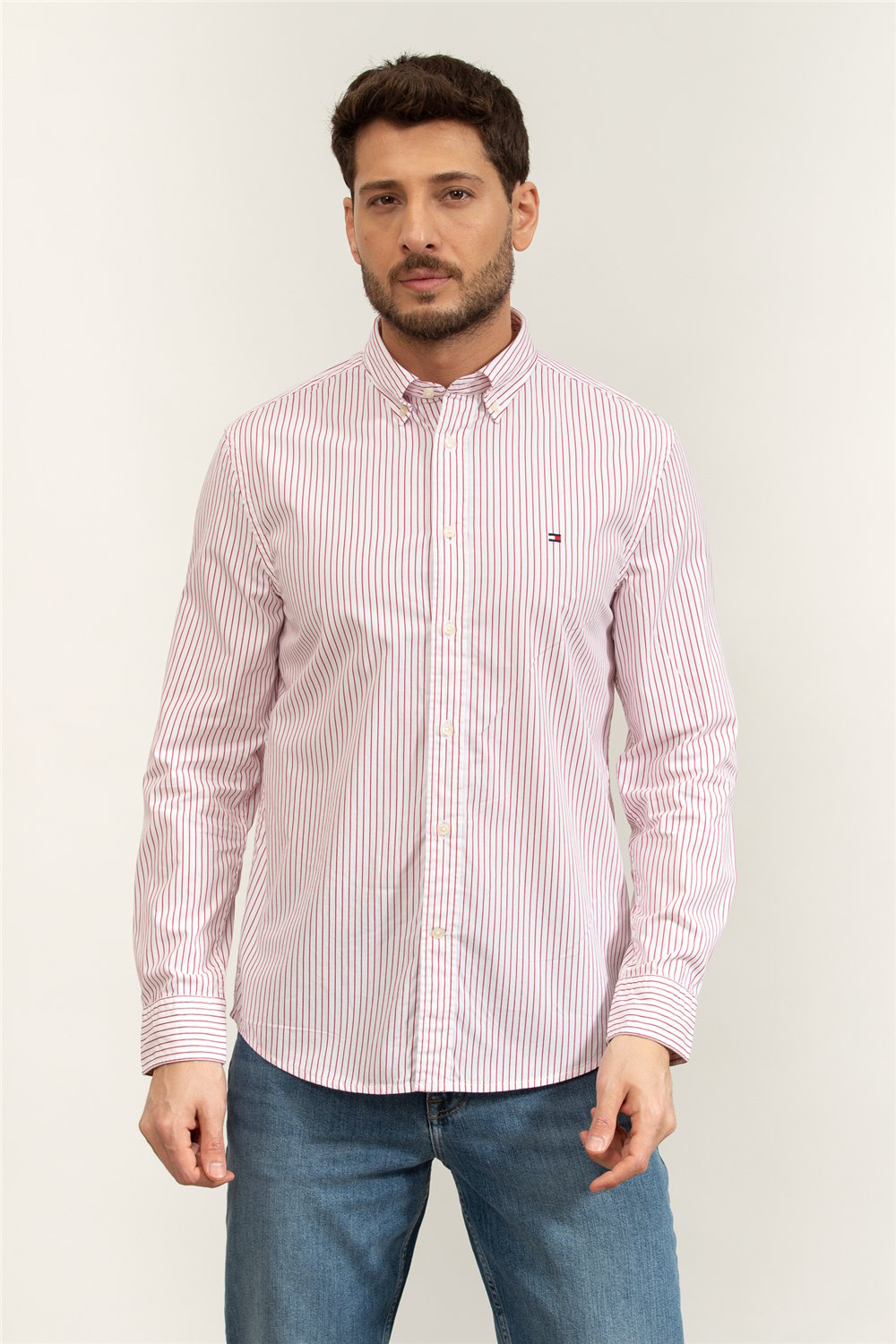 Tommy Hilfiger Core Hairline Poplin RF Shirt Erkek Gömlek Kırmızı