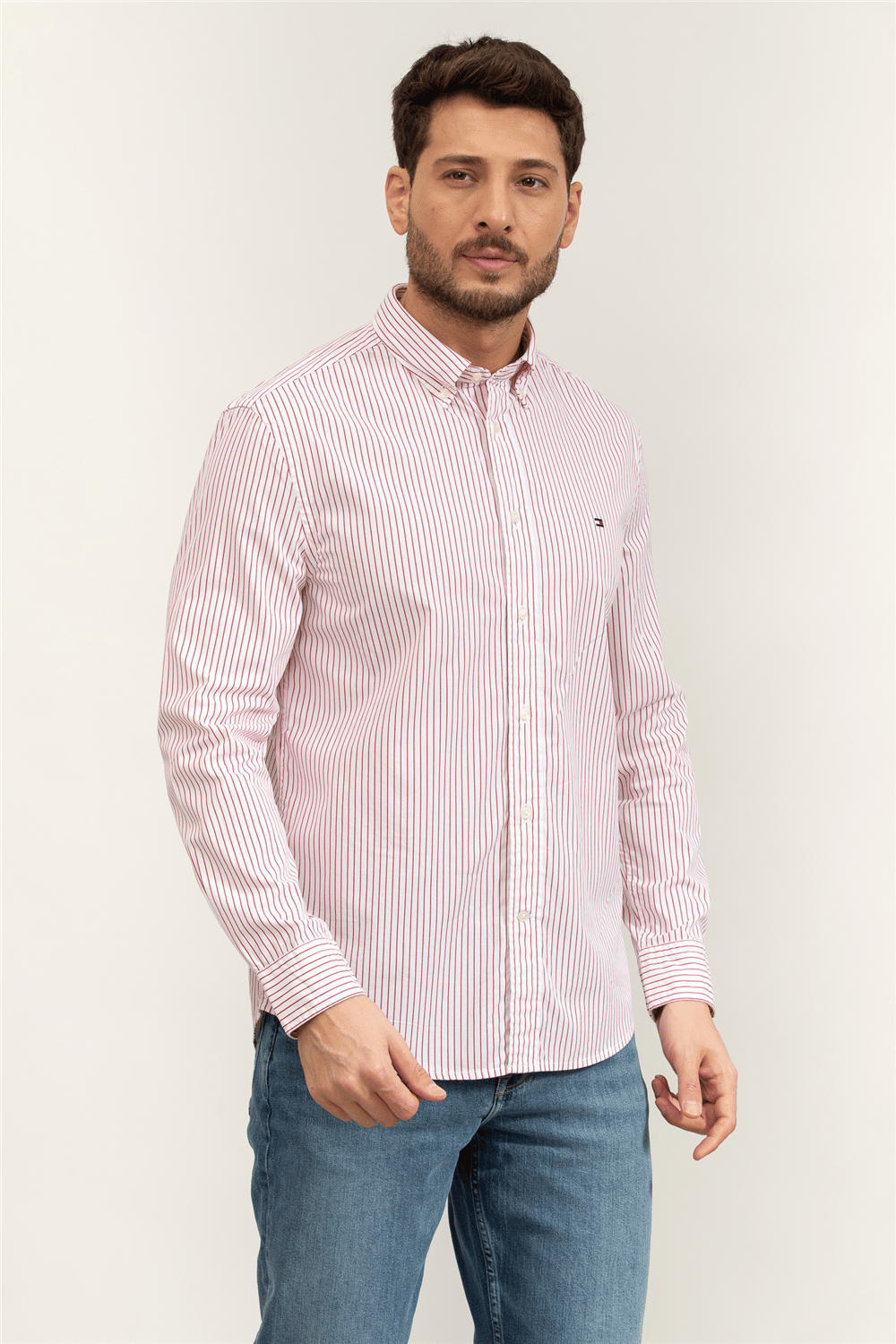 Tommy Hilfiger Core Hairline Poplin RF Shirt Erkek Gömlek Kırmızı