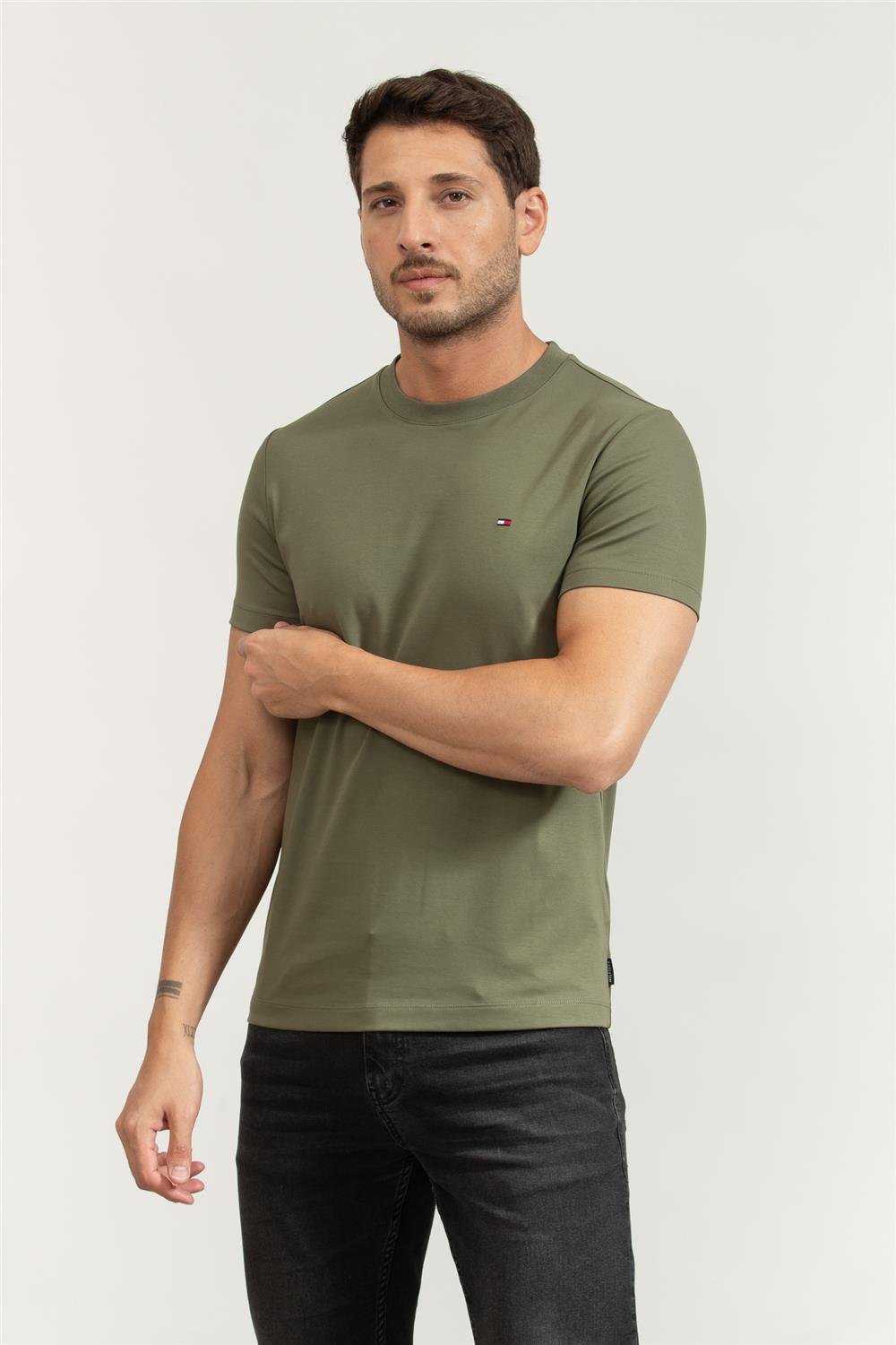 Tommy Hilfiger Luxury Interlock Tee Erkek Bisiklet Yaka T-Shirt Yeşil