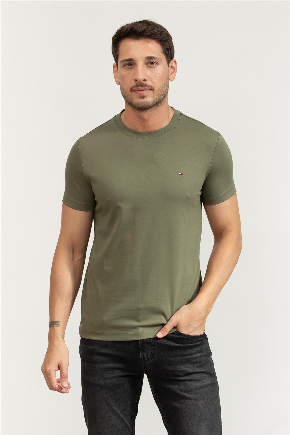 Tommy Hilfiger Luxury Interlock Tee Erkek Bisiklet Yaka T-Shirt Yeşil