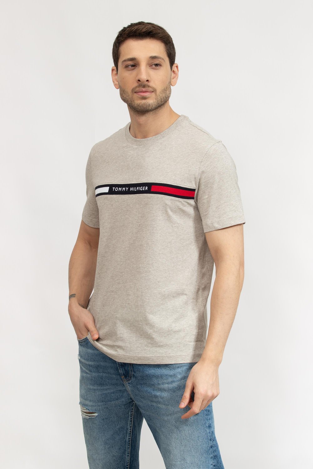 Tommy Hilfiger Hilfiger Chest Insert Tee Erkek Bisiklet Yaka T-Shirt Kahverengi