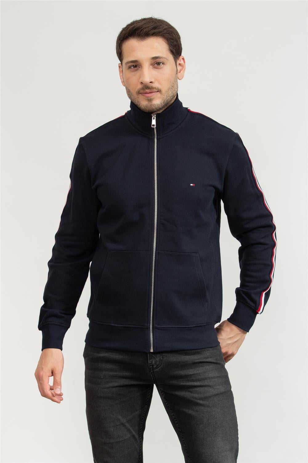 Tommy Hilfiger Erkek Fermuarlı Sweatshirt Mavi