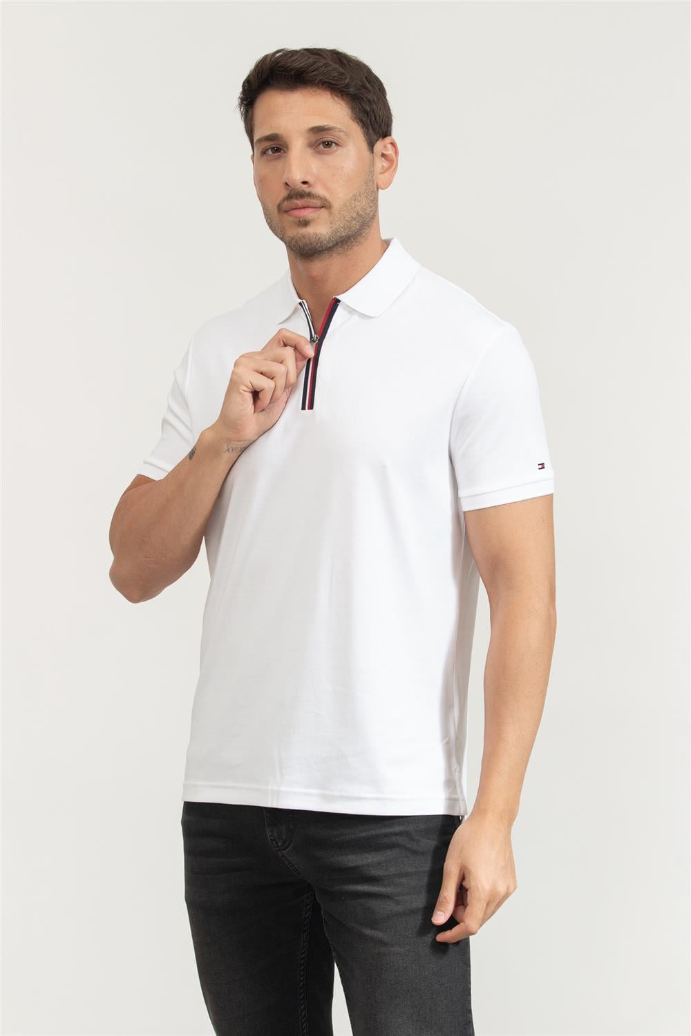 Tommy Hilfiger Erkek Polo Yaka T-Shirt Beyaz