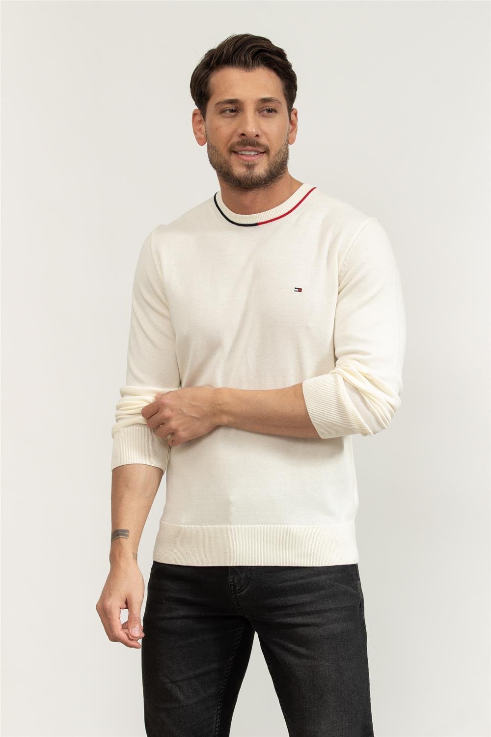 Tommy Hilfiger Fine Gauge Rwb Crew Neck Erkek Triko