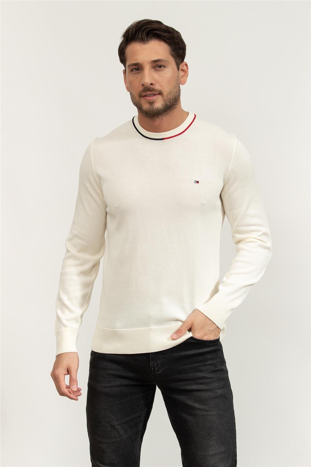 Tommy Hilfiger Fine Gauge Rwb Crew Neck Erkek Triko