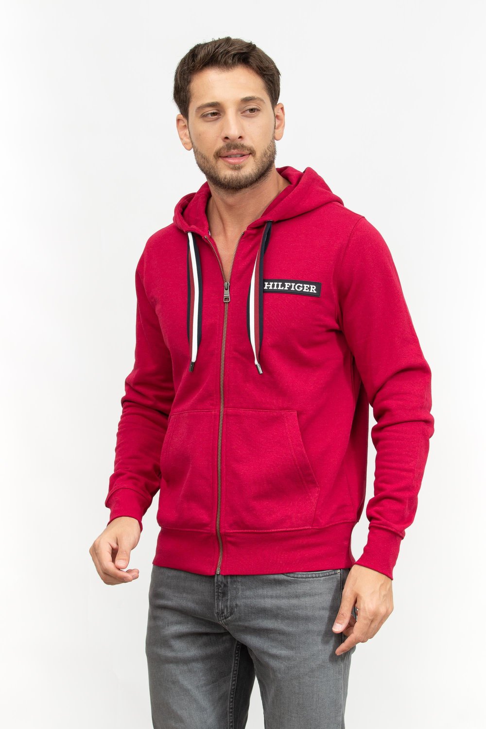 Tommy Hilfiger Global Stripe Erkek Fermuarlı Sweatshirt Kırmızı