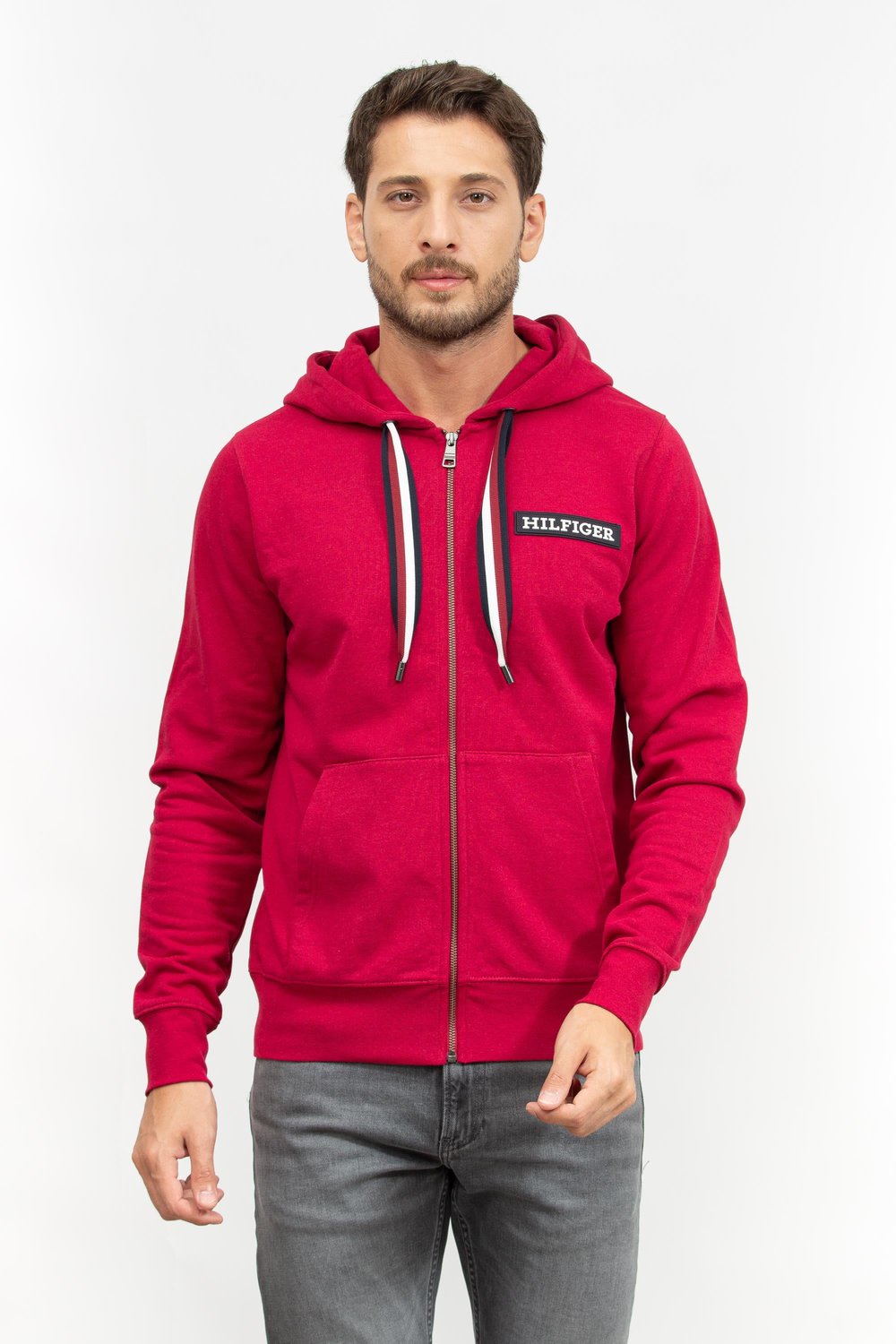 Tommy Hilfiger Global Stripe Erkek Fermuarlı Sweatshirt Kırmızı