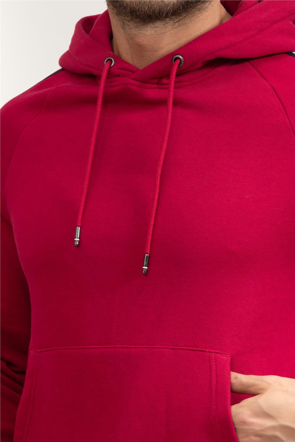 Tommy Hilfiger Global Stripe Erkek Kapüşonlu Sweatshirt Kırmızı