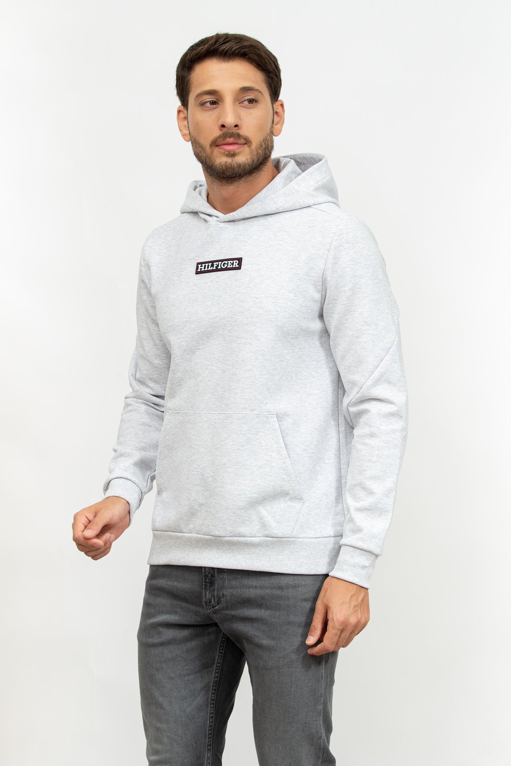 Tommy Hilfiger Graphic Erkek Kapüşonlu Sweatshirt Gri