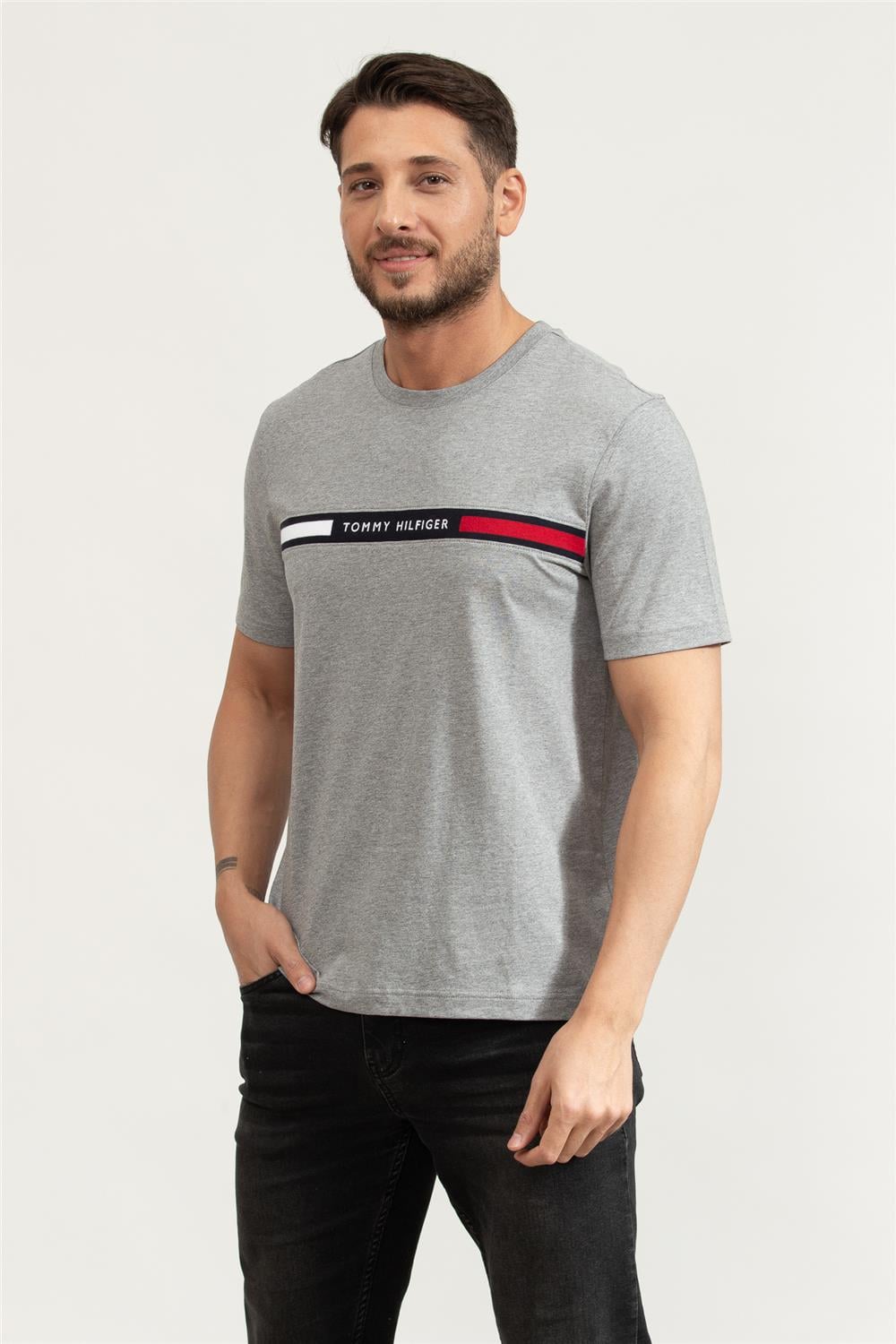 Tommy Hilfiger Hilfiger Chest Insert Tee Erkek Bisiklet Yaka T-Shirt