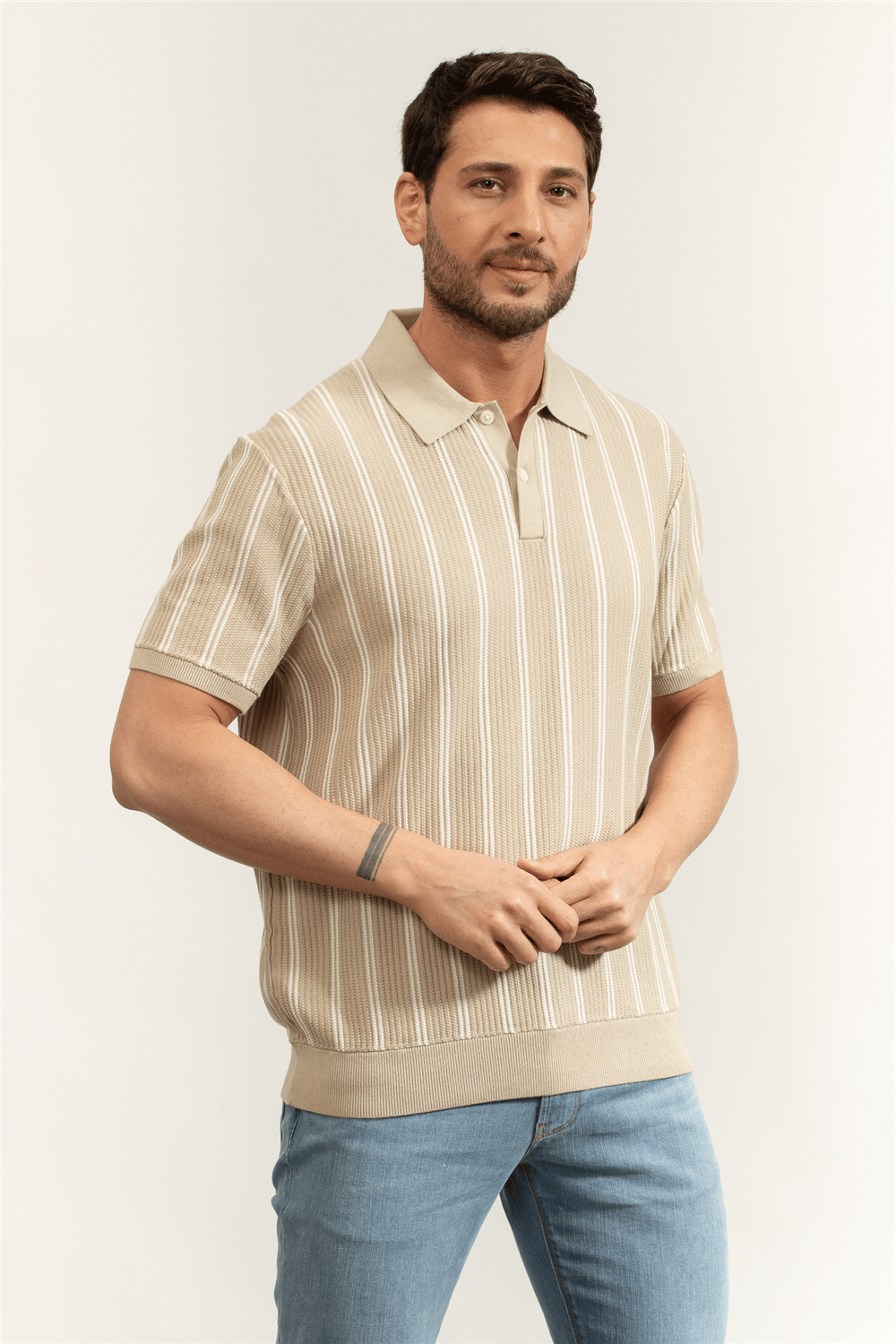 Tommy Hilfiger Knitted Vertical Stripe SS Polo Erkek Triko