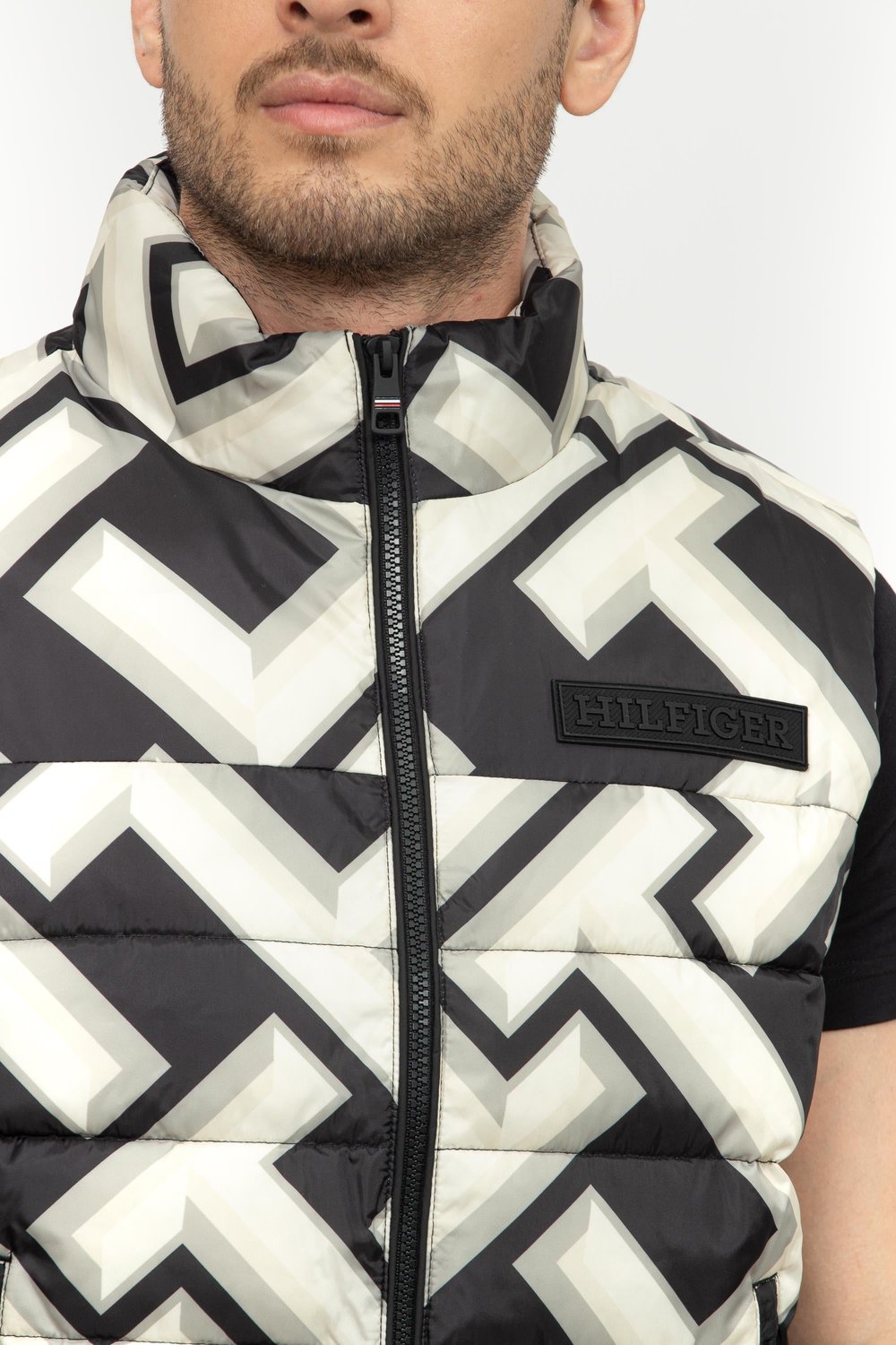 Tommy Hilfiger Mid New York Monogram Gilet Erkek Yelek Siyah
