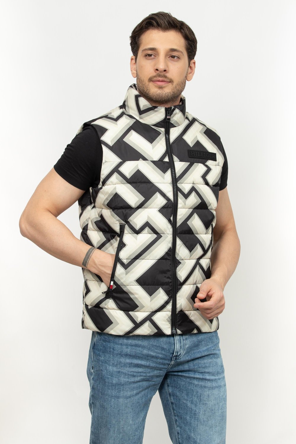 Tommy Hilfiger Mid New York Monogram Gilet Erkek Yelek Siyah