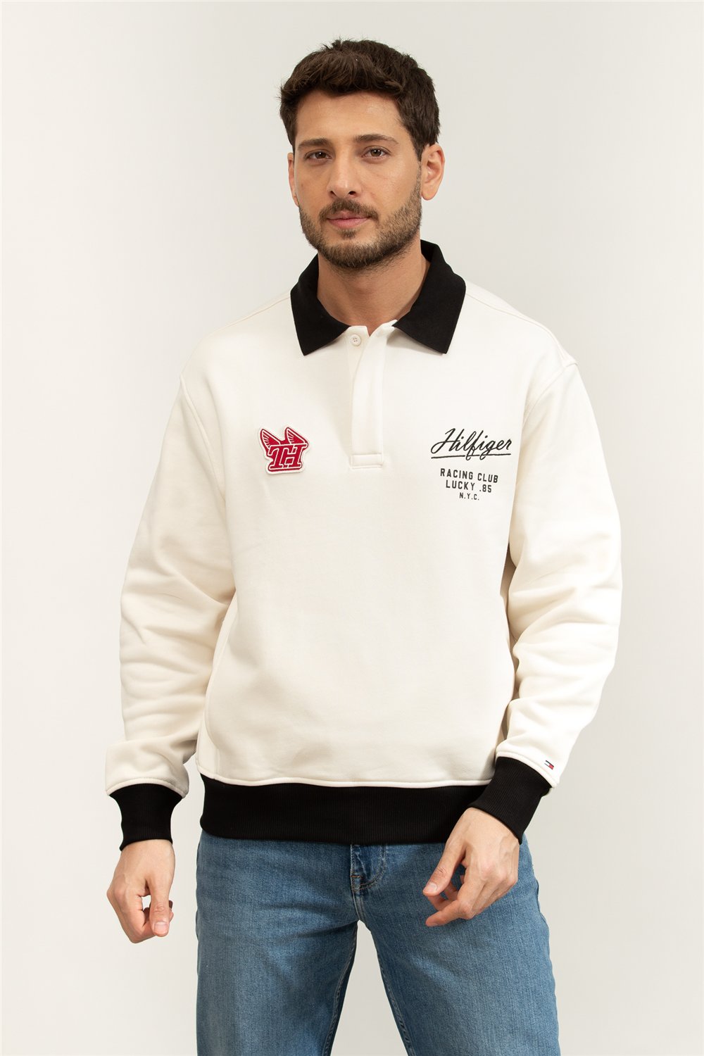 Tommy Hilfiger Modern Athleisure Rugby Collar Erkek Bisiklet Yaka Sweatshirt Sarı