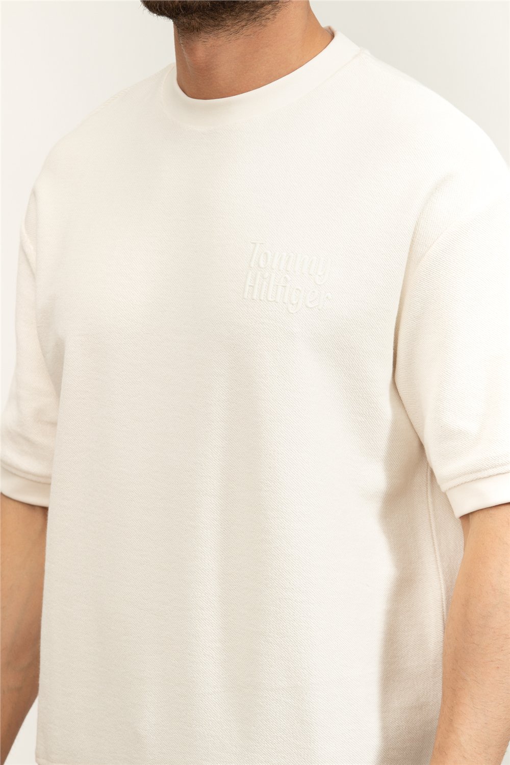 Tommy Hilfiger Reversed Terry SS Sweatshirt Erkek Bisiklet Yaka Sweatshirt Sarı