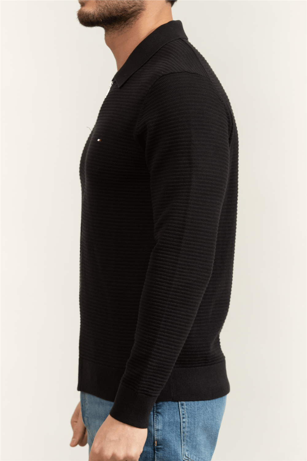 Tommy Hilfiger Seasonal Structure Zip Thru Polo Erkek Polo Yaka Triko