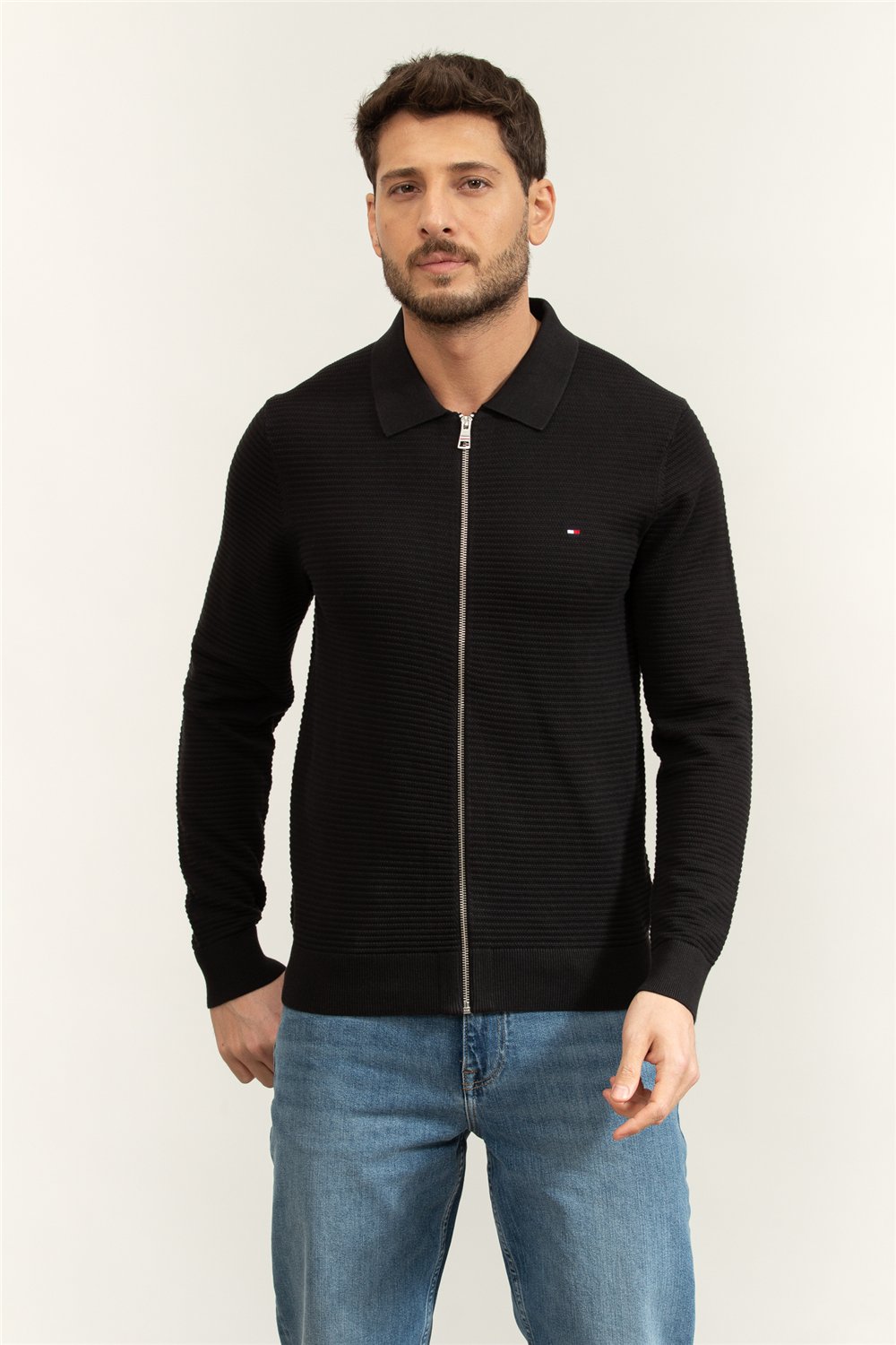 Tommy Hilfiger Seasonal Structure Zip Thru Polo Erkek Polo Yaka Triko
