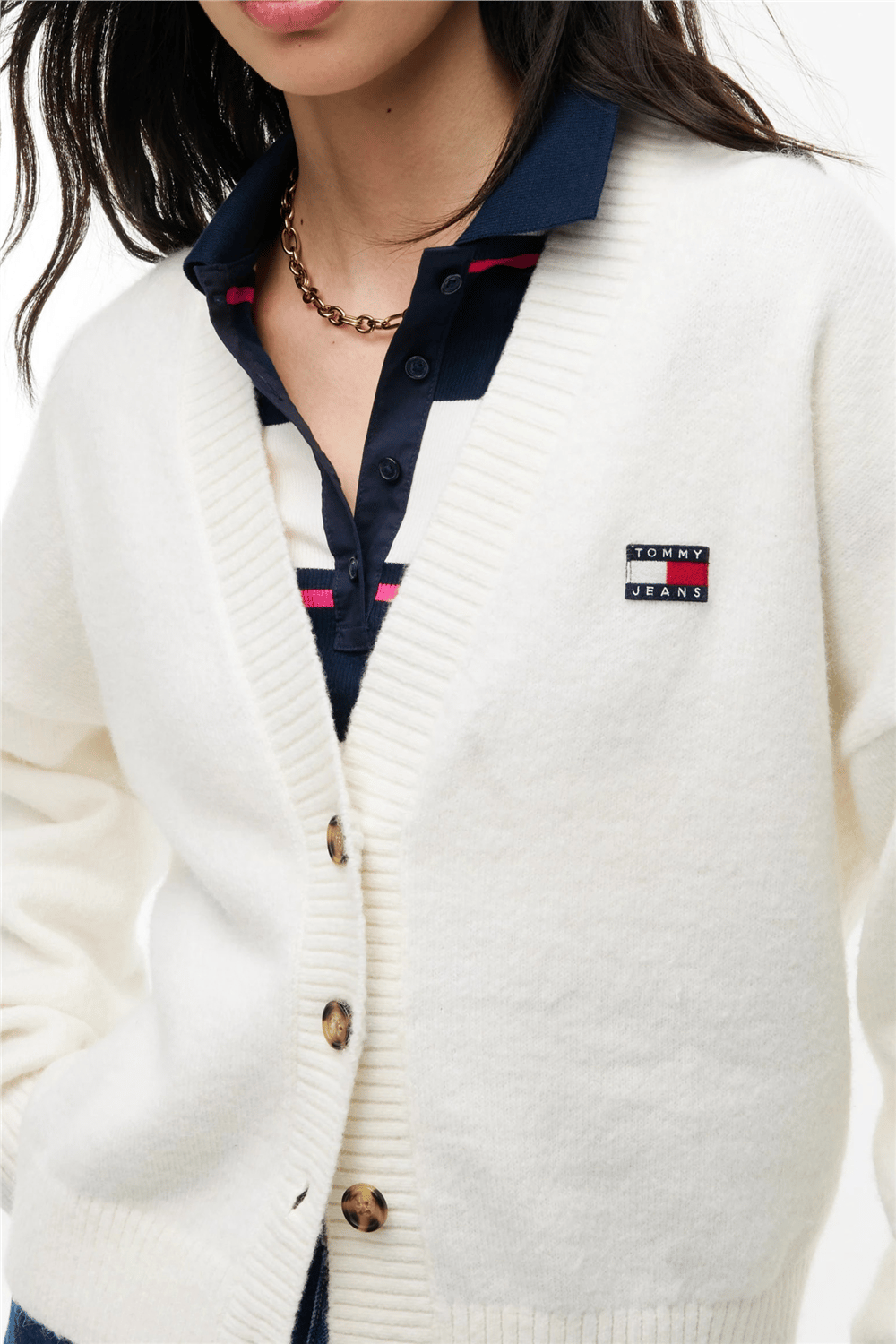 Tommy Hilfiger Tjw Fluffy Badge Cardigan Ext Kadın Triko Beyaz