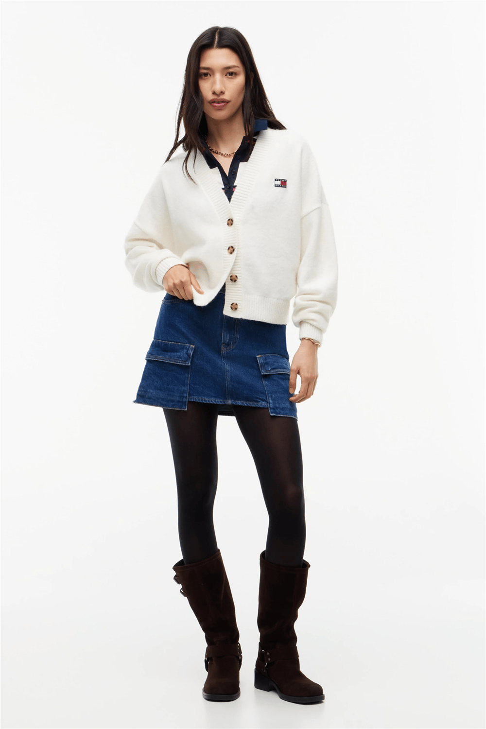 Tommy Hilfiger Tjw Fluffy Badge Cardigan Ext Kadın Triko Beyaz