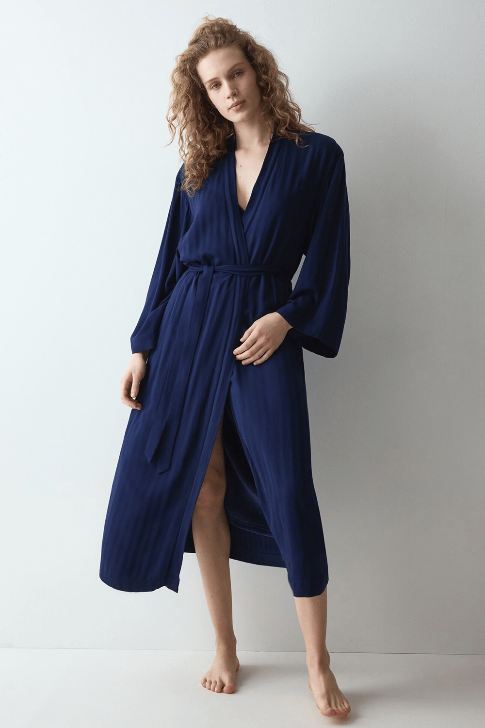 Triumph Amourette Jacquard Long Robe Kadın Sabahlık Lacivert