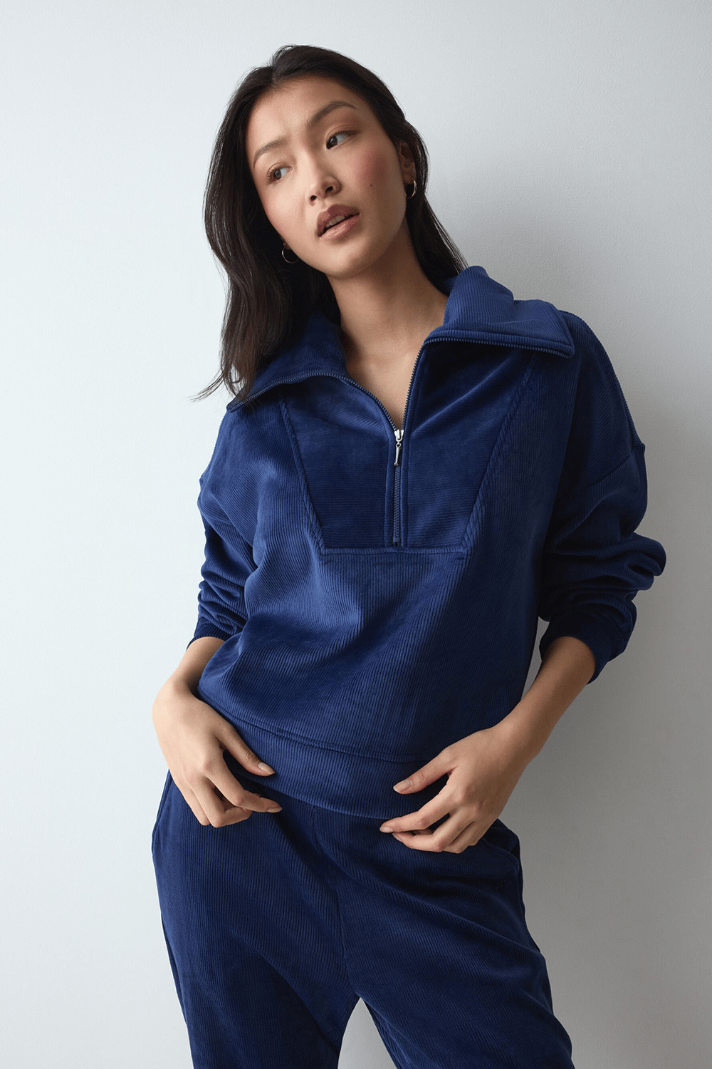 Triumph Velour Rib Sweater Kadın Kapüşonlu Sweatshirt Lacivert