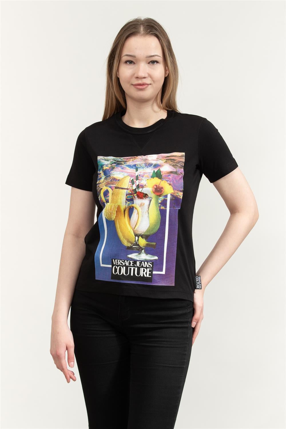 Versace Jeans Couture %100 Pamuklu Kadın T-Shirt Siyah
