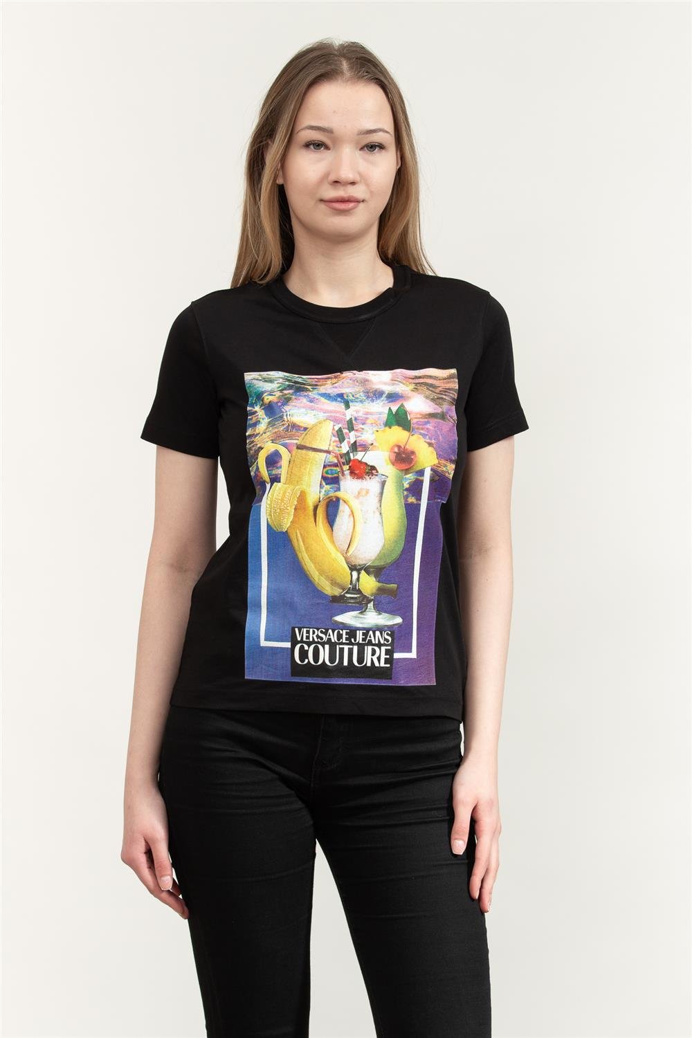 Versace Jeans Couture %100 Pamuklu Kadın T-Shirt Siyah