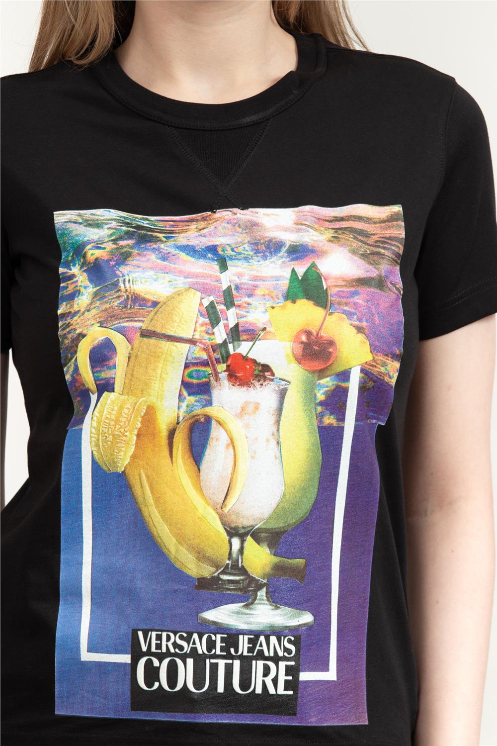 Versace Jeans Couture %100 Pamuklu Kadın T-Shirt Siyah