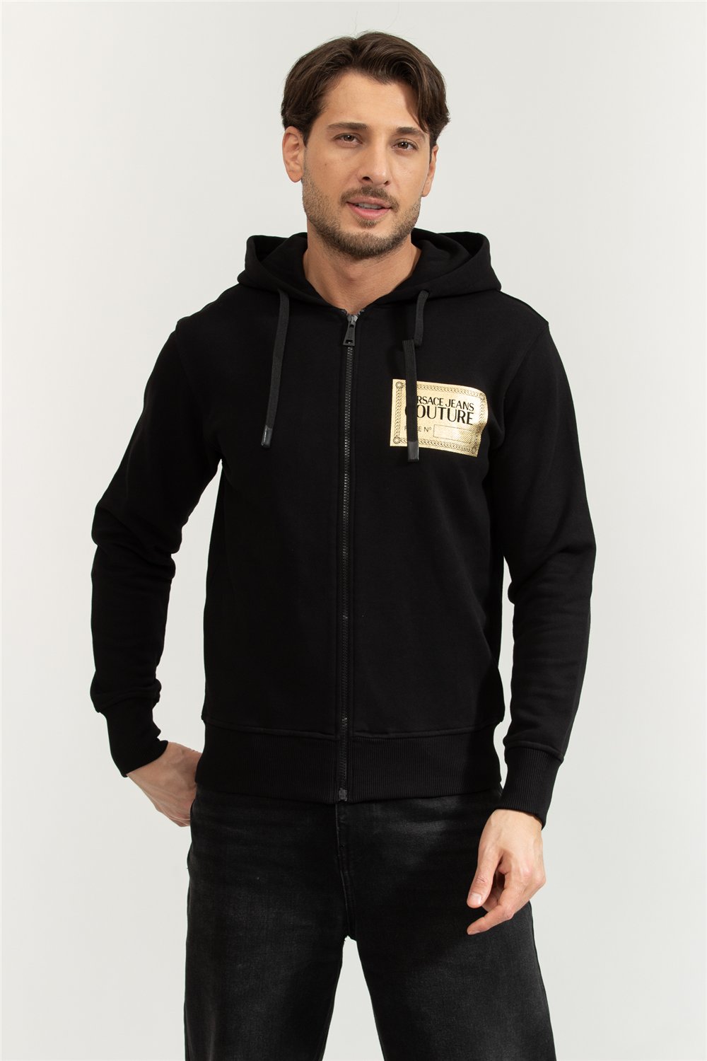 Versace Jeans Couture Bis R Piece Nr S Text Foil Erkek Kapüşonlu Sweatshirt