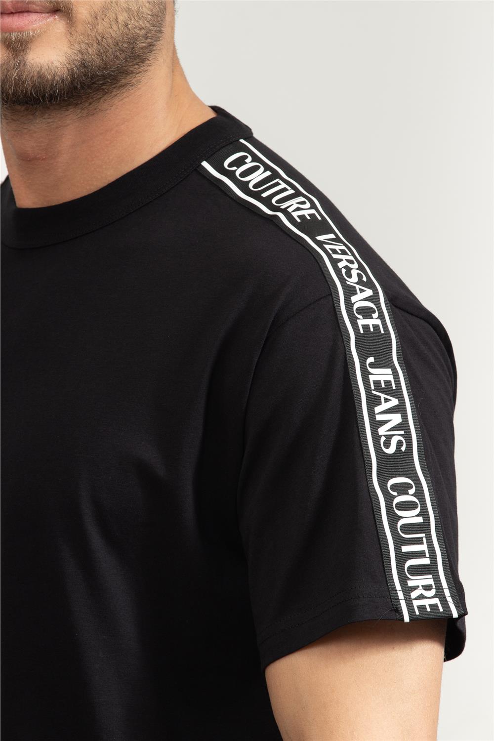 Versace Jeans Couture Cotton Jersey Erkek Bisiklet Yaka T-Shirt Siyah