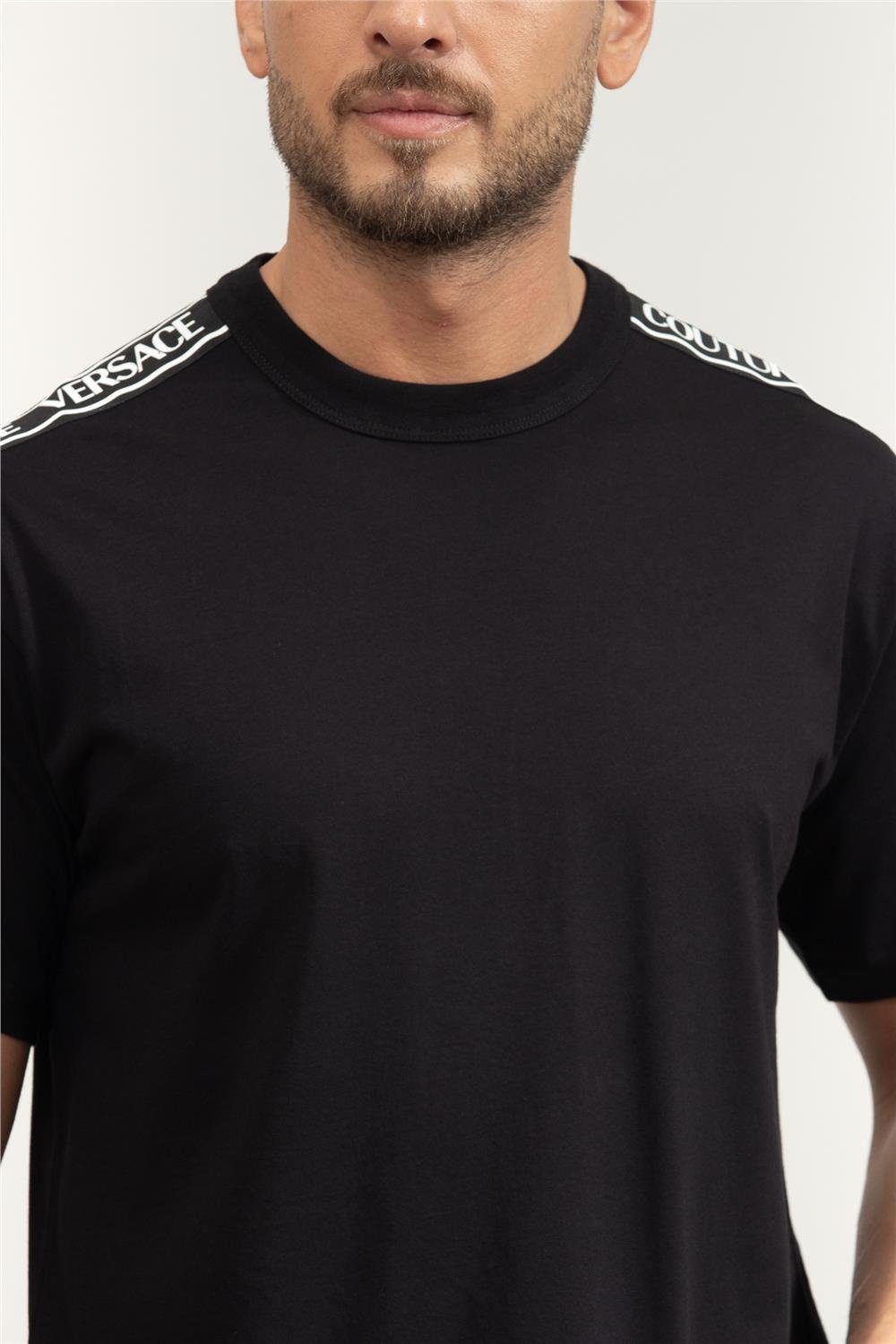 Versace Jeans Couture Cotton Jersey Erkek Bisiklet Yaka T-Shirt Siyah